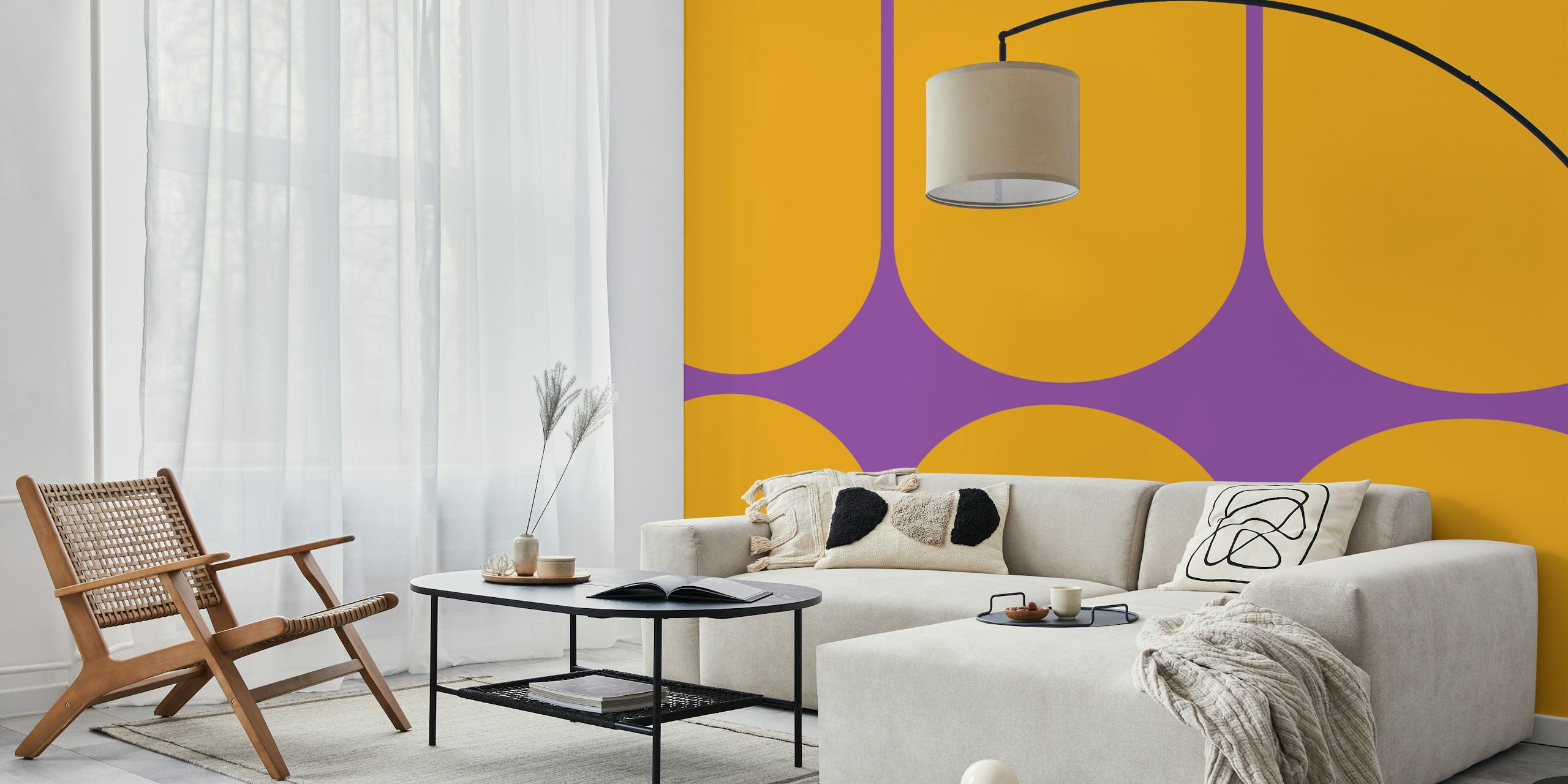 Papel tapiz Vivid Mid-Century Bold Shapes en una habitación