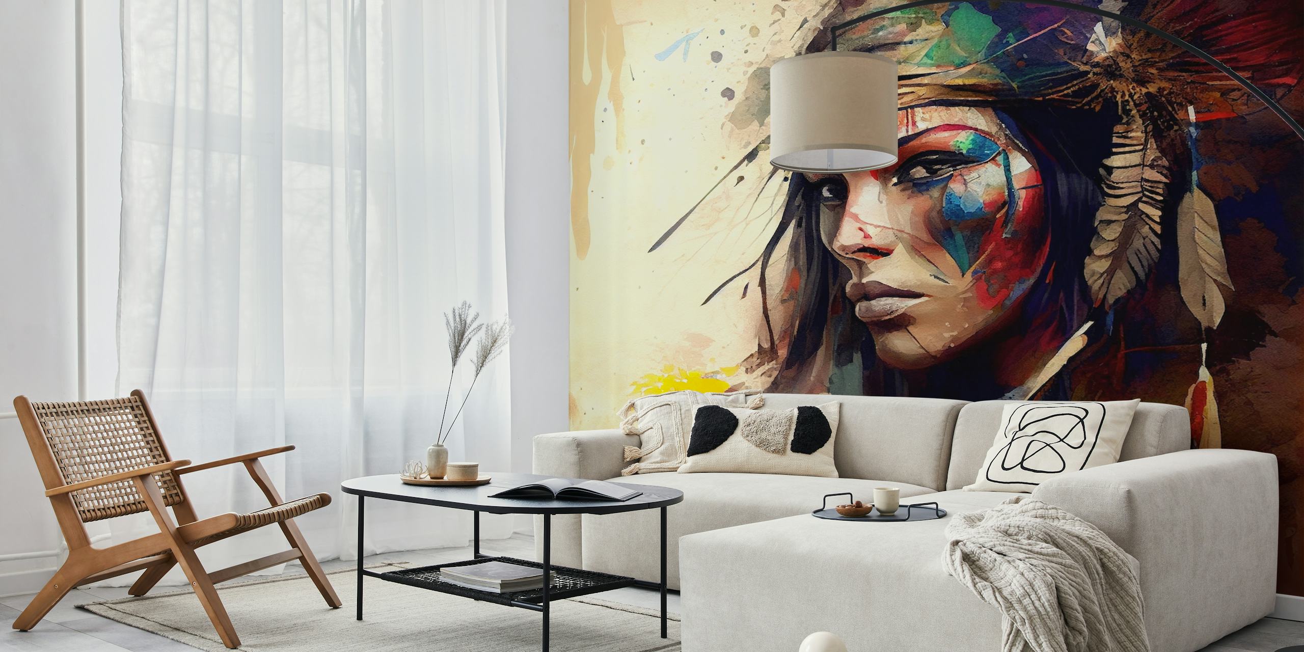 Powerful American Native Warrior Woman #4 papier peint dans une pièce