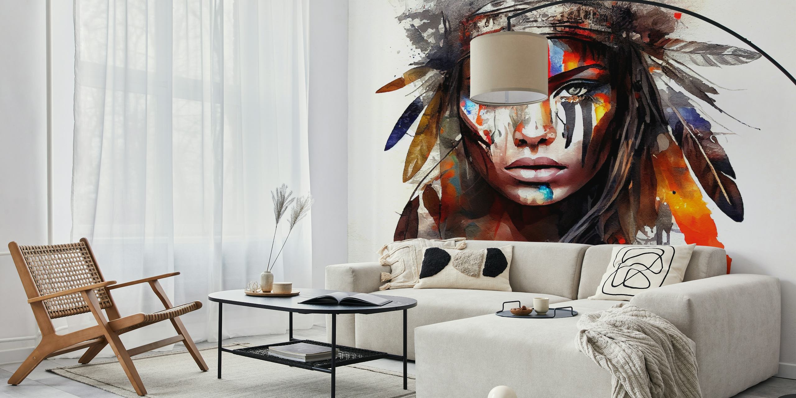 Powerful American Native Woman tapet i rum