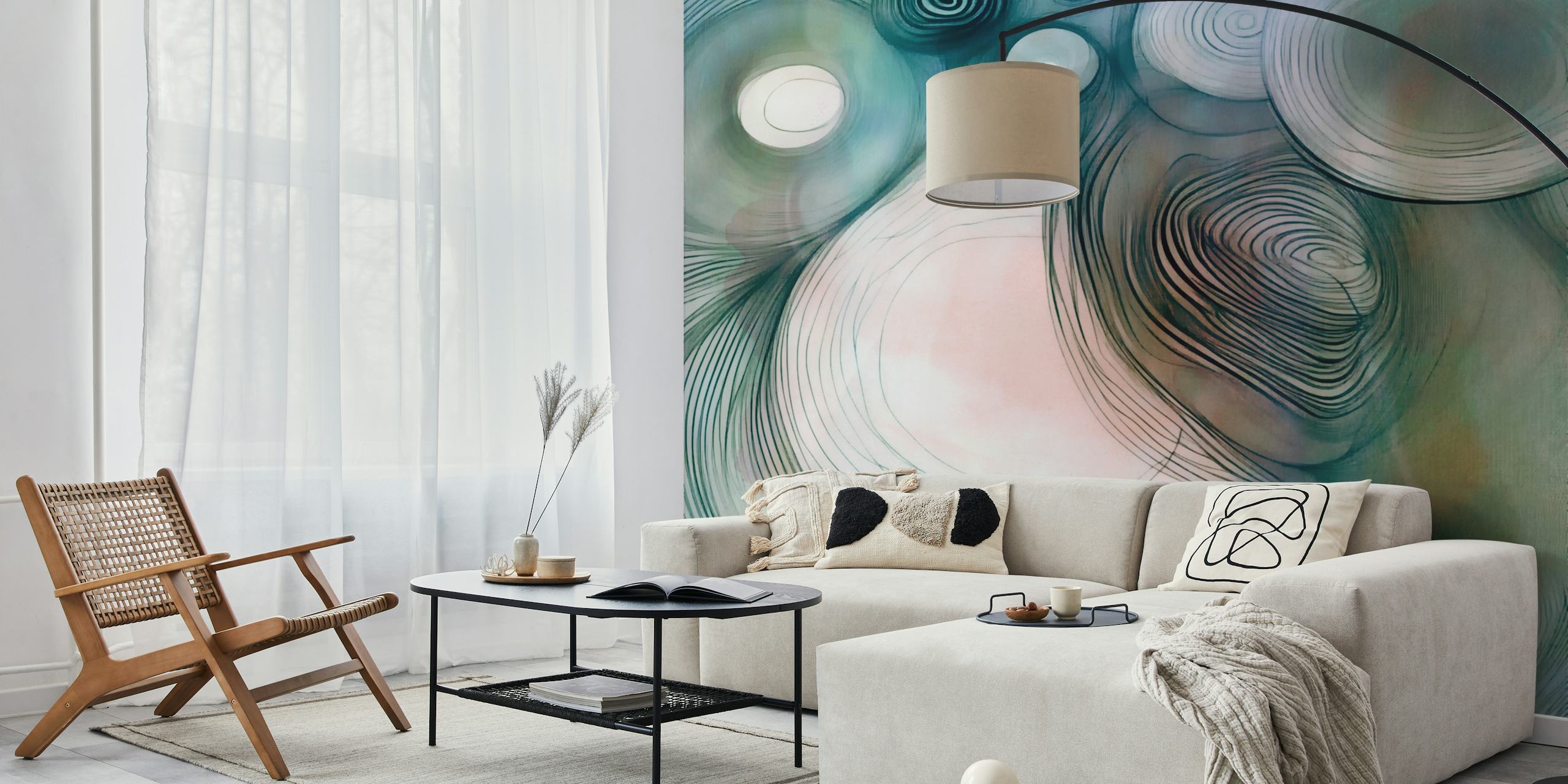 Papel pintado Organic Line Watercolor Abstract en una habitación