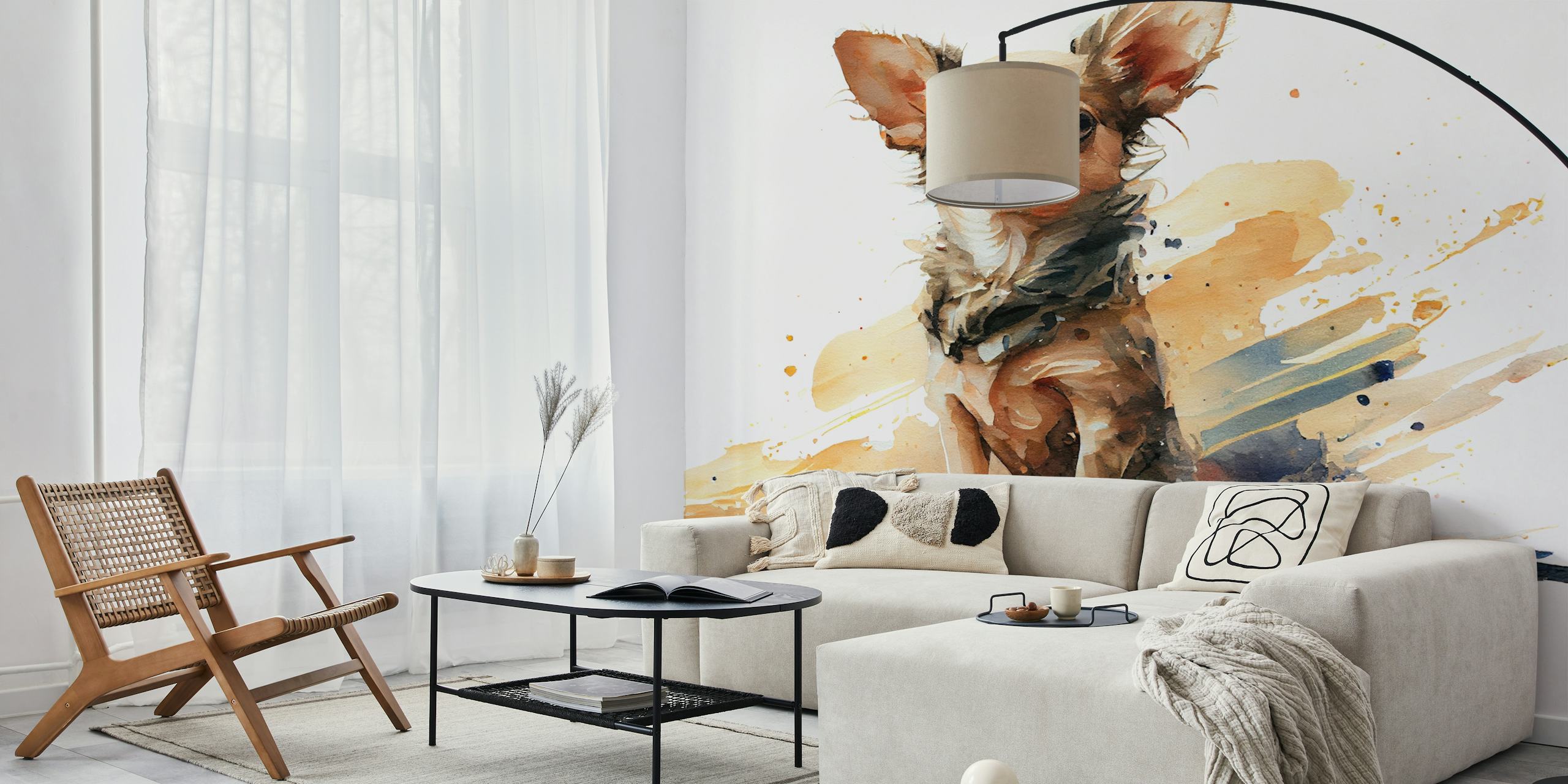 Watercolor painting of a Chihuahua dog as a wall mural
