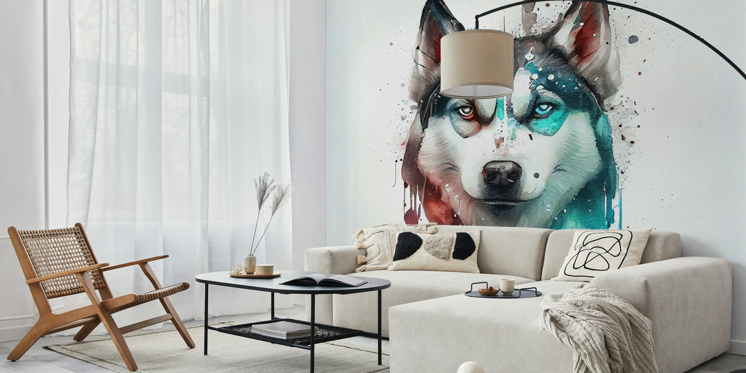 Watercolor Siberian Husky Dog papel de parede