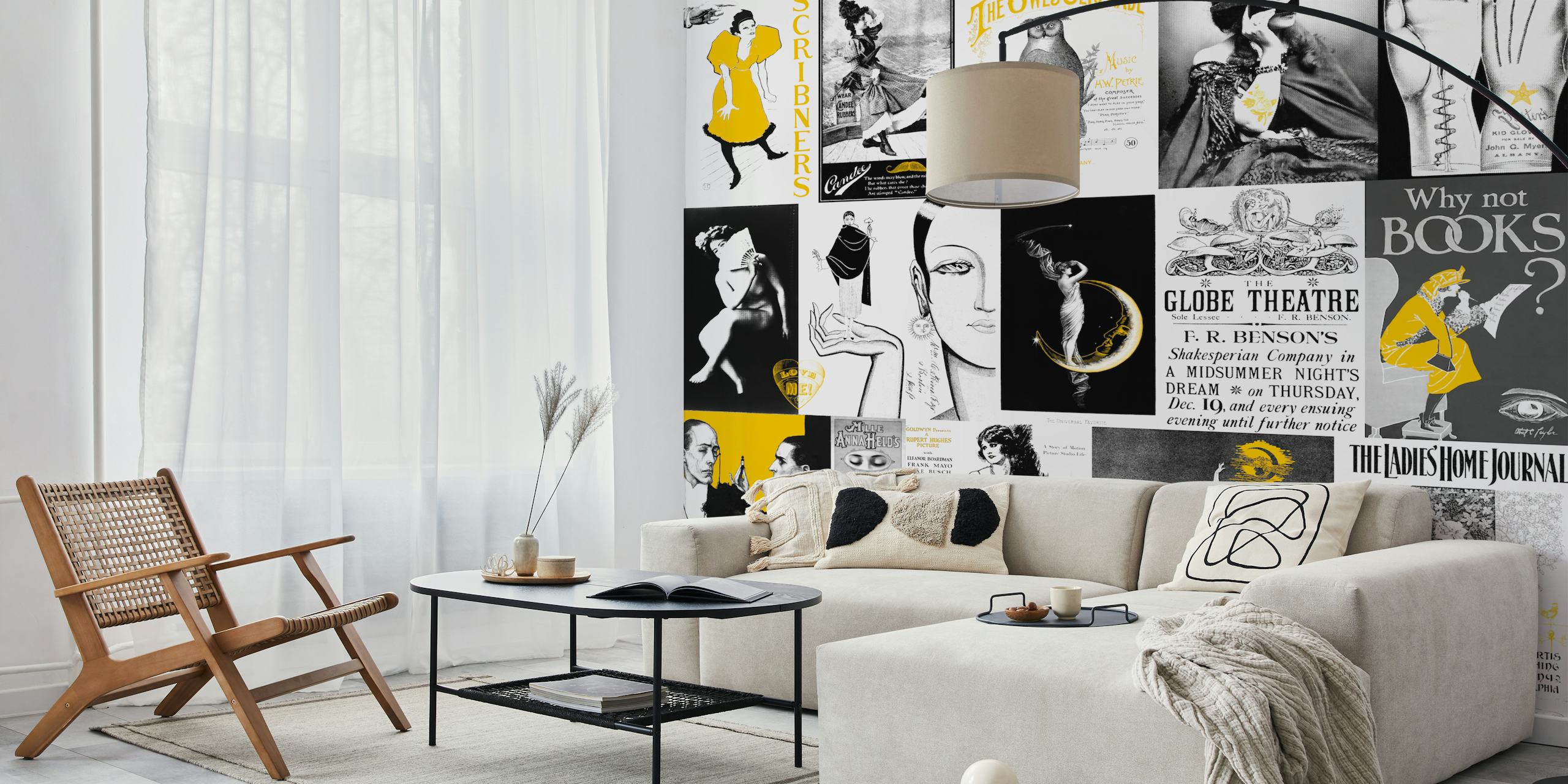 Vintage Art & Adds Mix Black White Amber tapet i et rom
