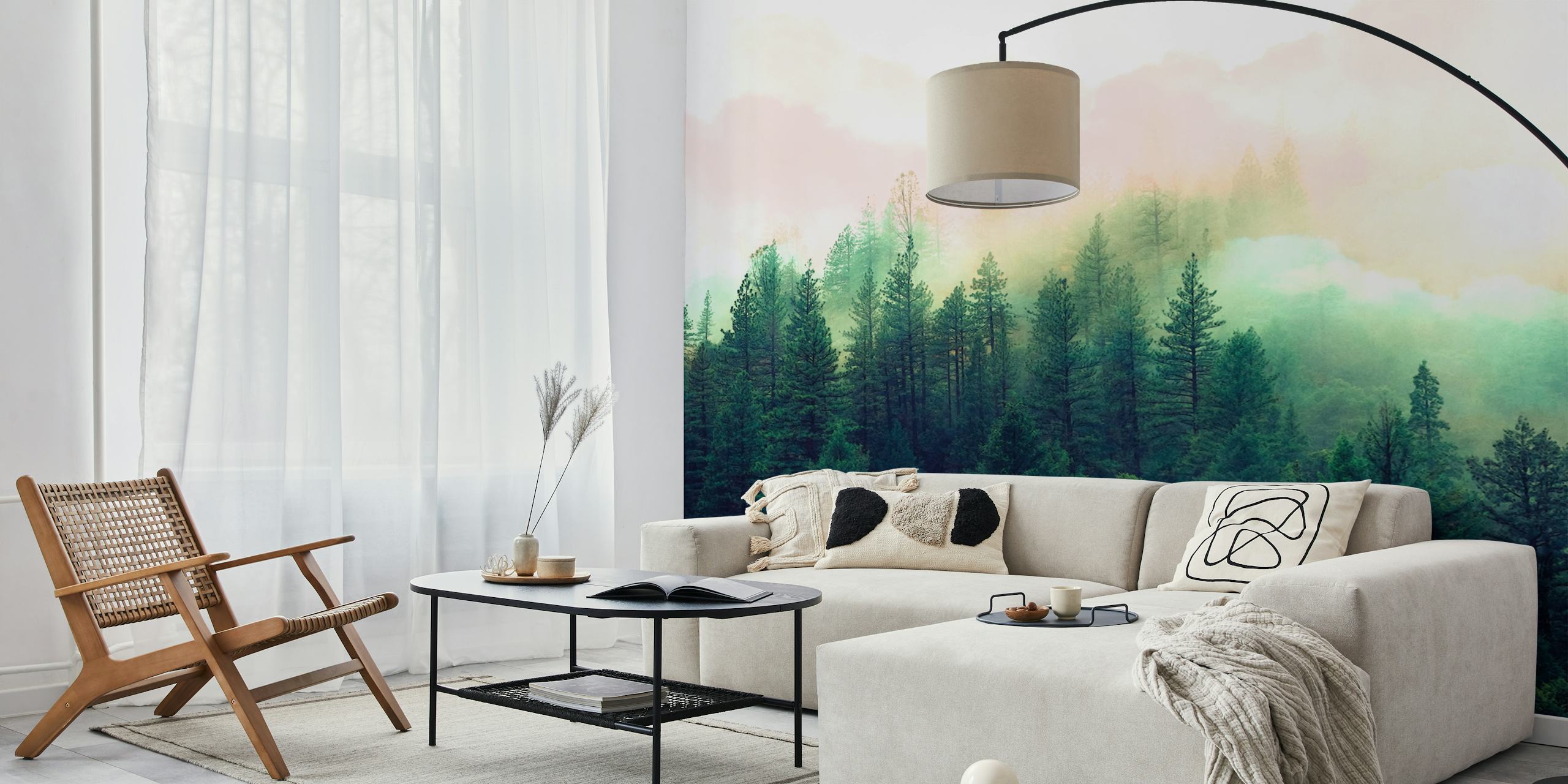 Mountain landscape painting wallpaper in room