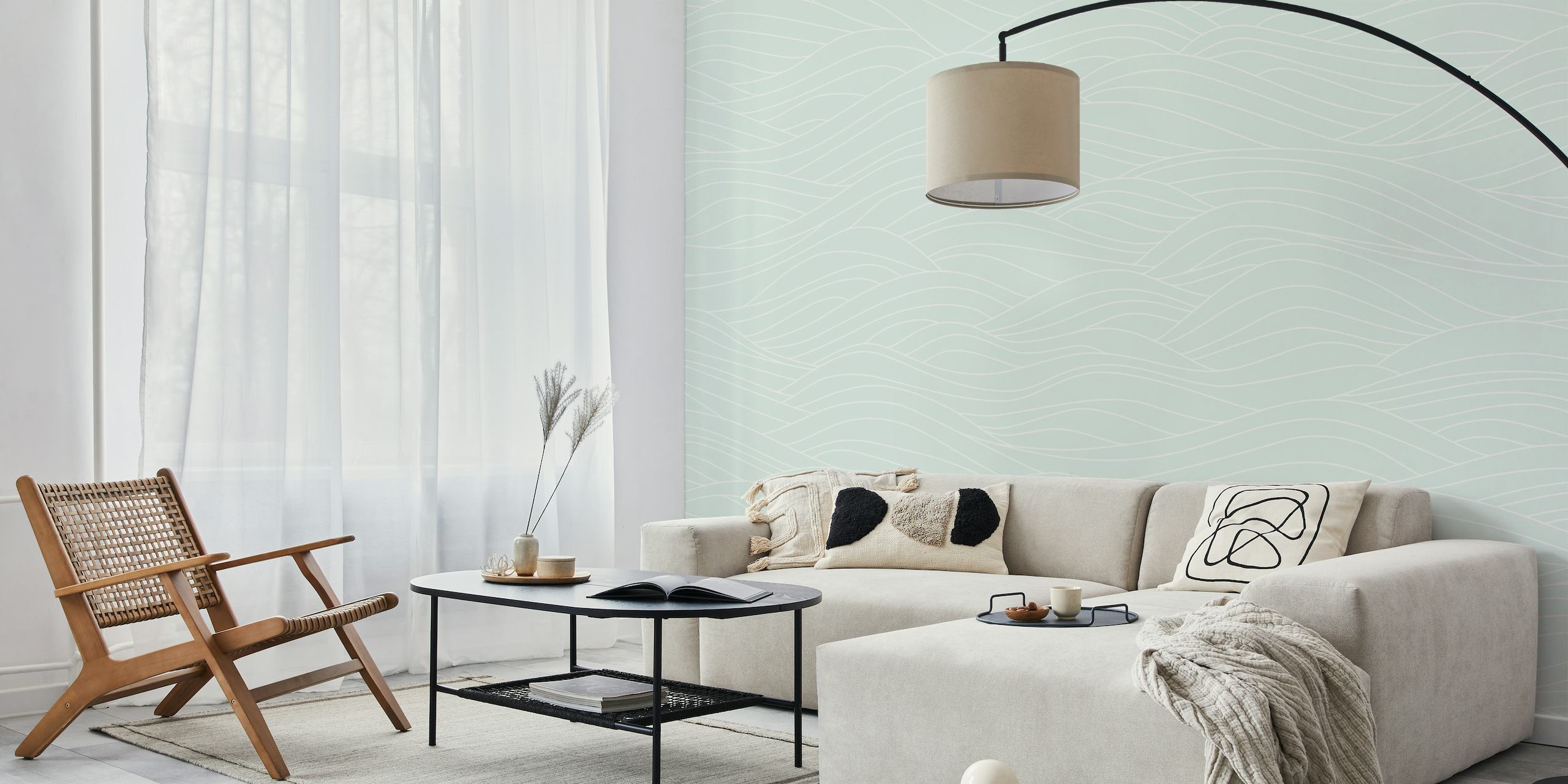 Fotomural con estampado de ondas verdes abstractas para una decoración interior relajante