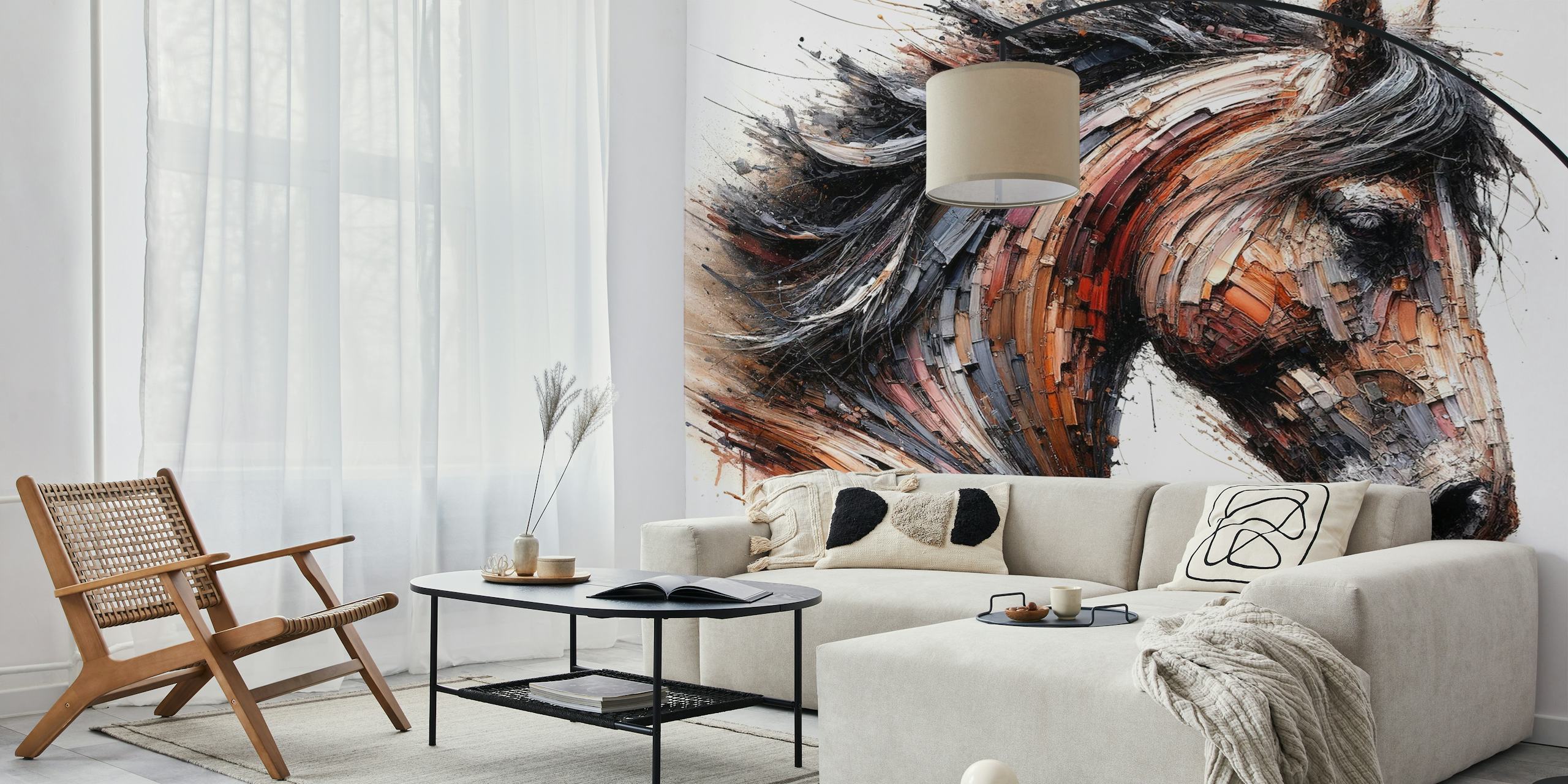 Dynamic horse wall mural with expressive brush strokes