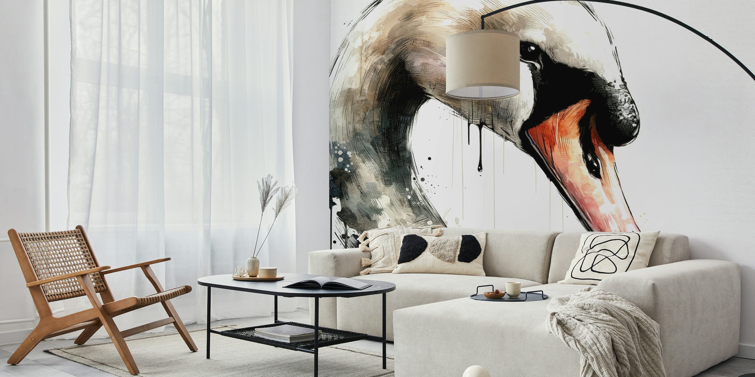 Papier peint Watercolor Swan dans une pièce