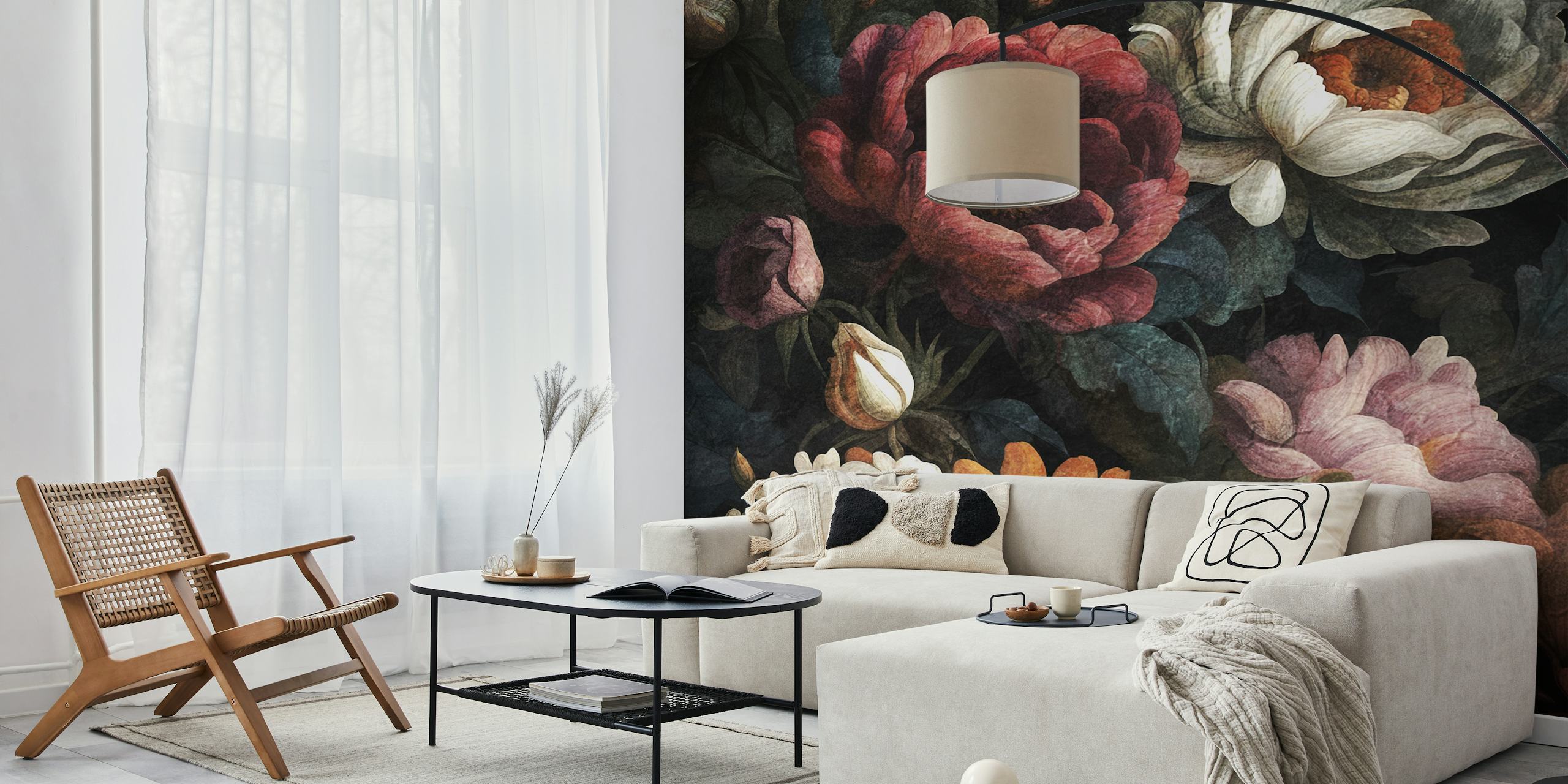 Large Moody Baroque Flowers wallpaper in a room