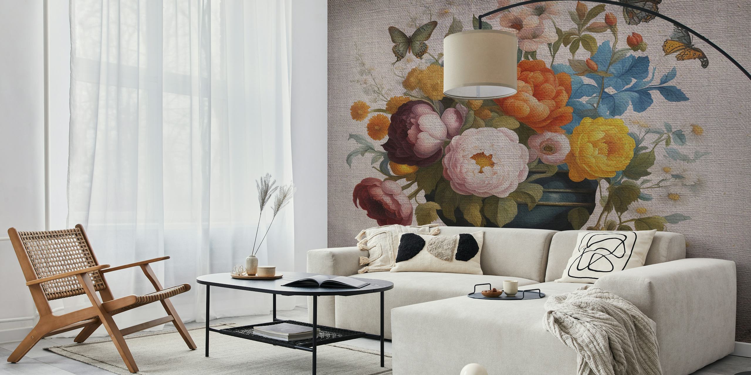 Papel de parede Moody Baroque Flower Canvas em um quarto