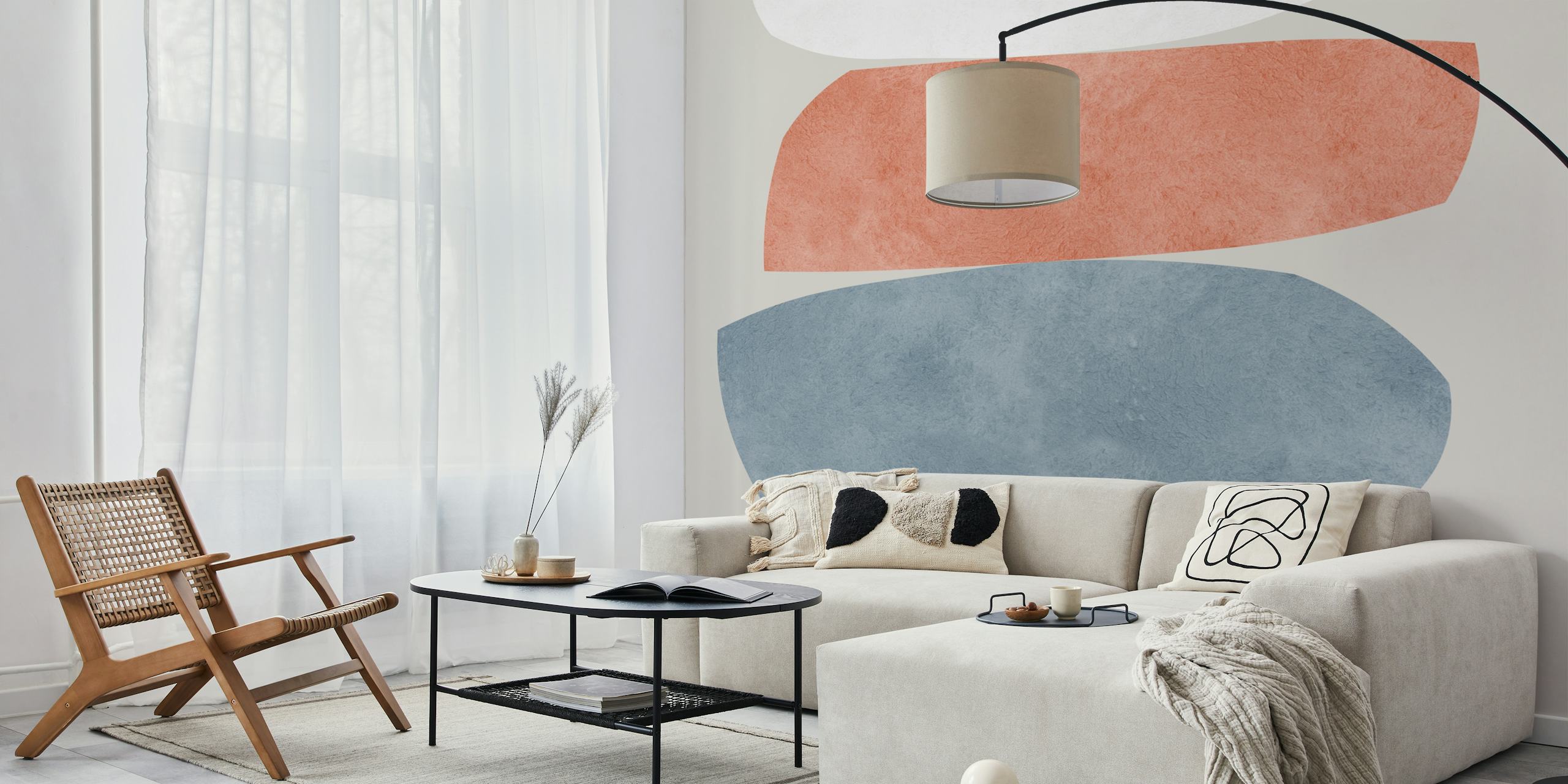 Fotomural de rocas coloridas abstractas con formas orgánicas en tonos blanco, terracota y azul