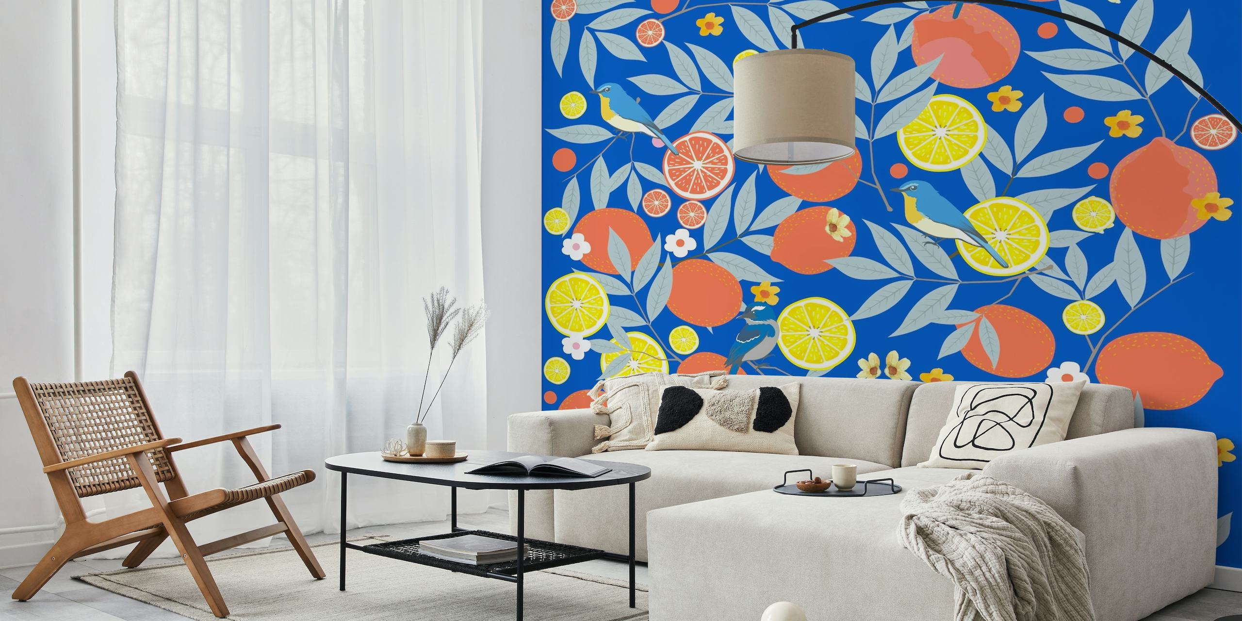 French garden citrus abstract wallpaper