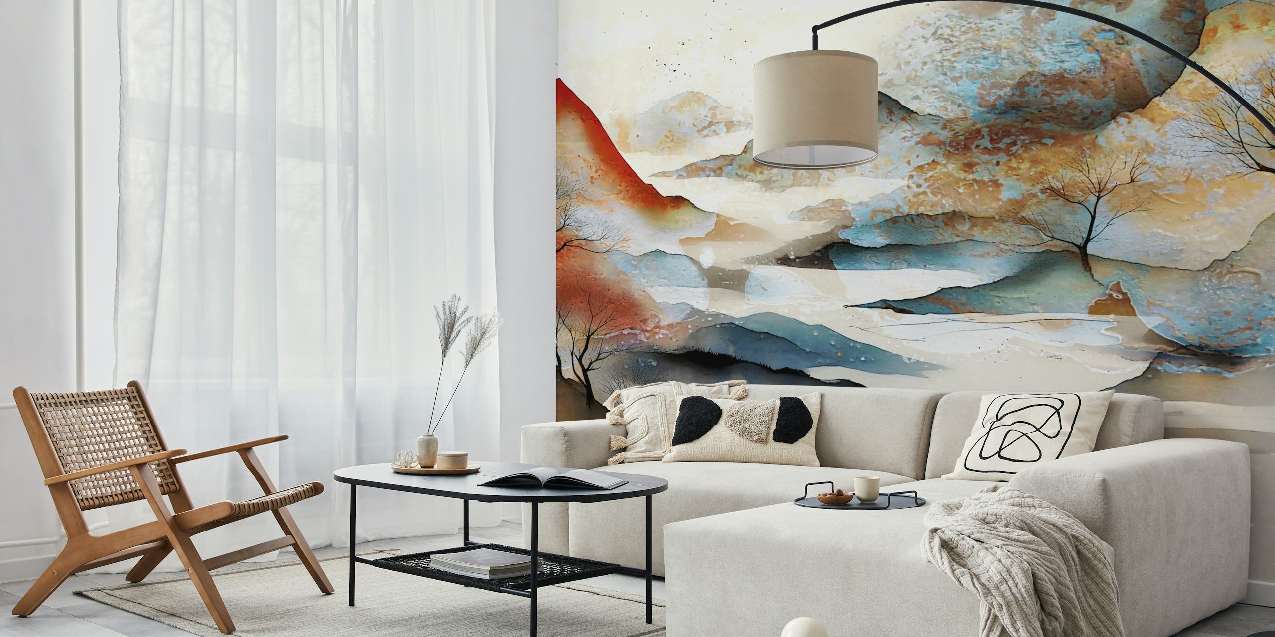 Japandi Wabi Sabi Forest wallpaper in a room