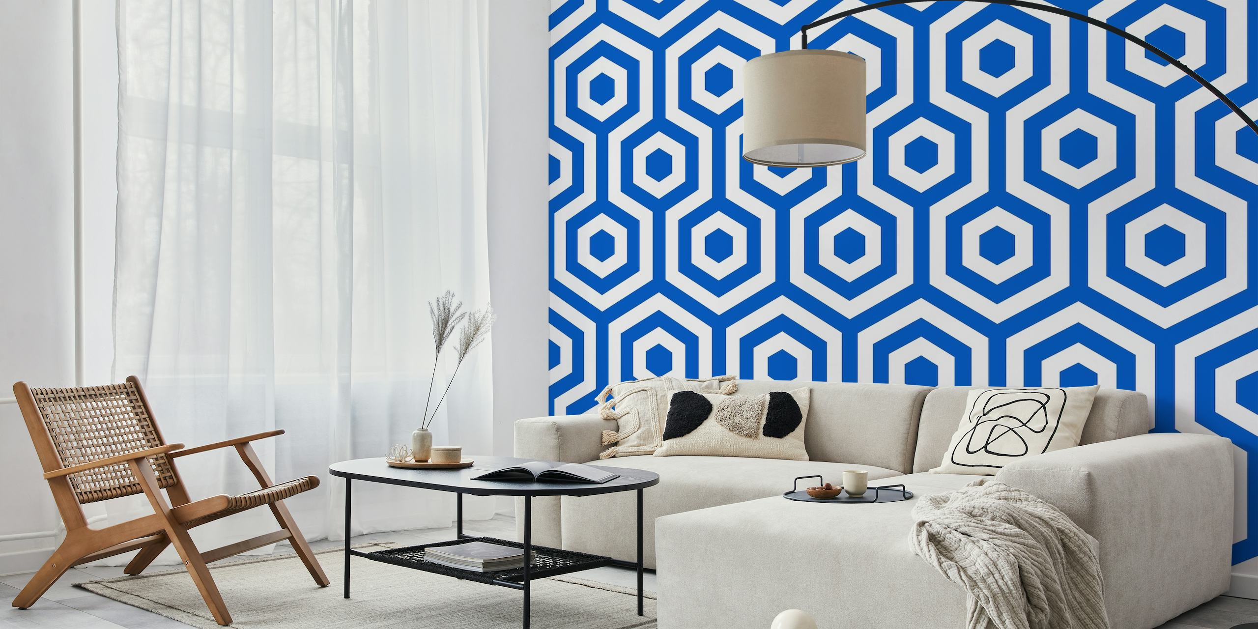 Hexagon royal blue white wallpaper