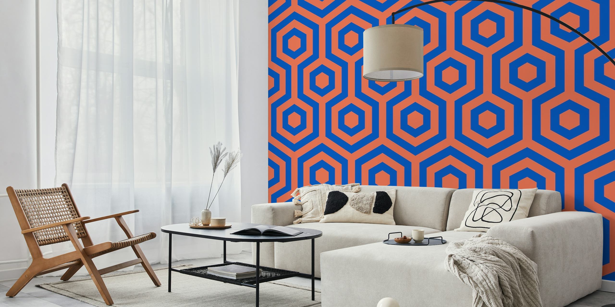 Rust Orange Azure Blue Geometric Pattern papel de parede