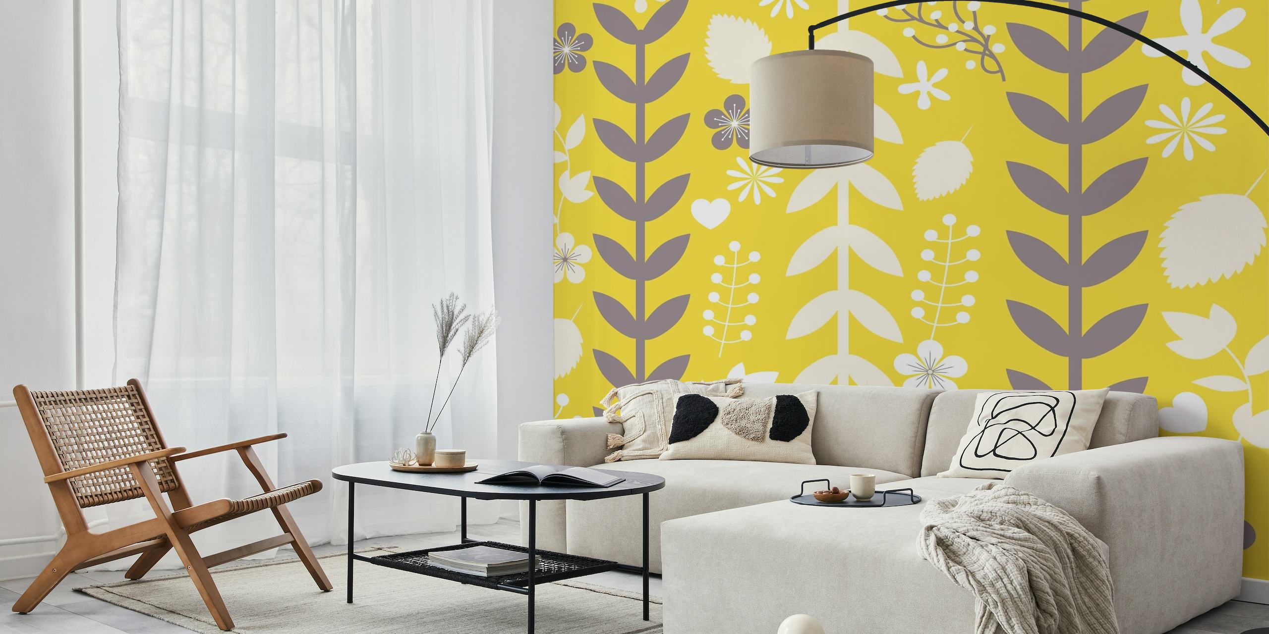 Yellow floral pattern wallpaper
