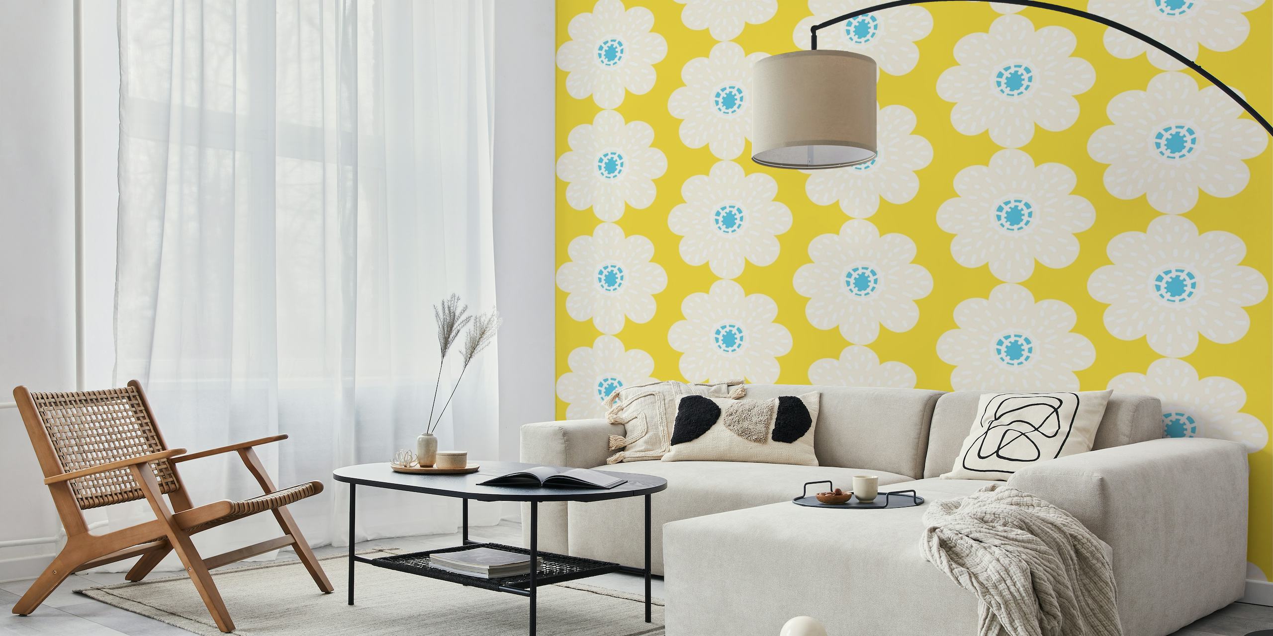 Honey yellow floral daisy pattern wallpaper