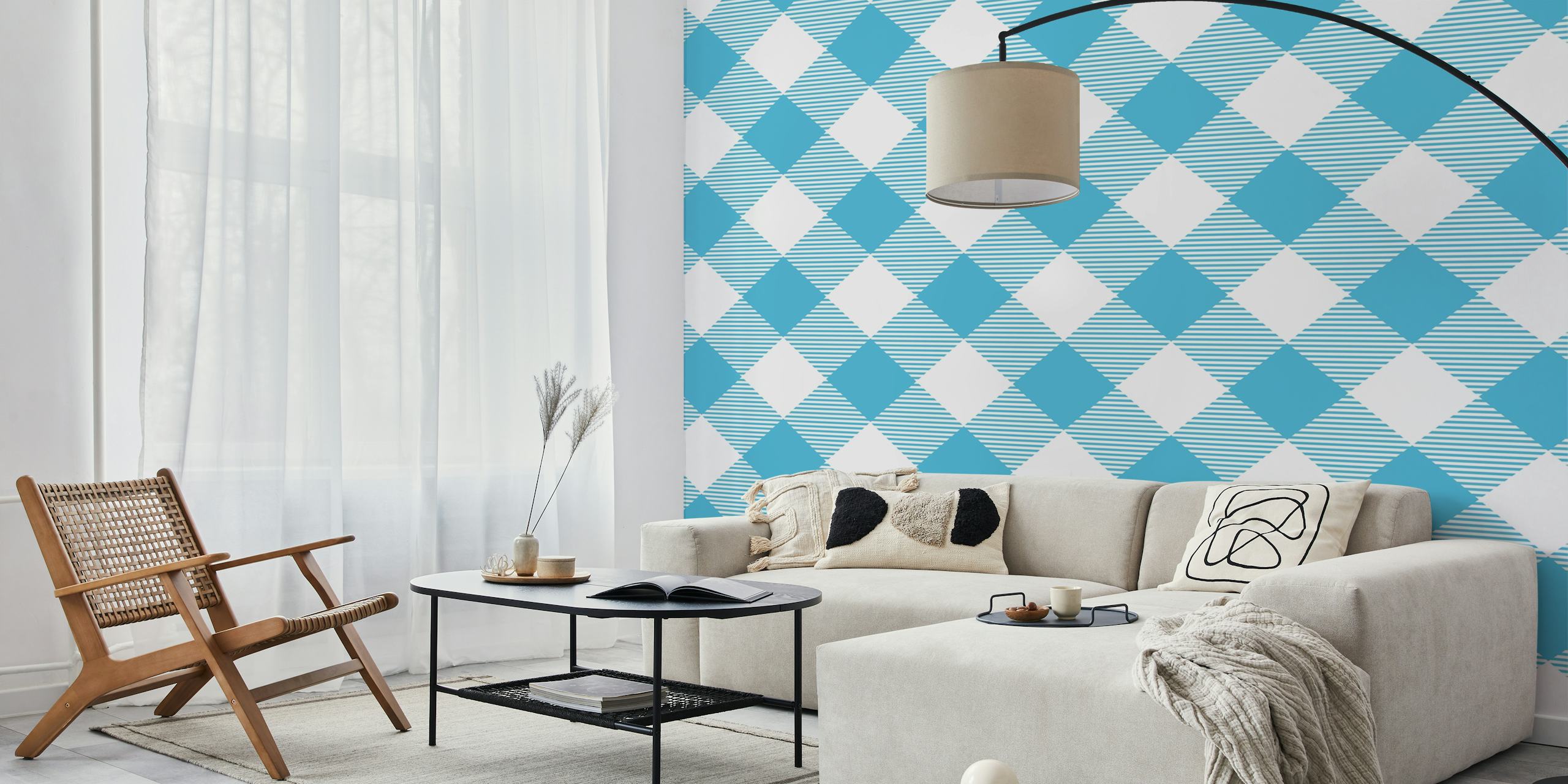 Sky Blue og White Gingham Pattern i et rom