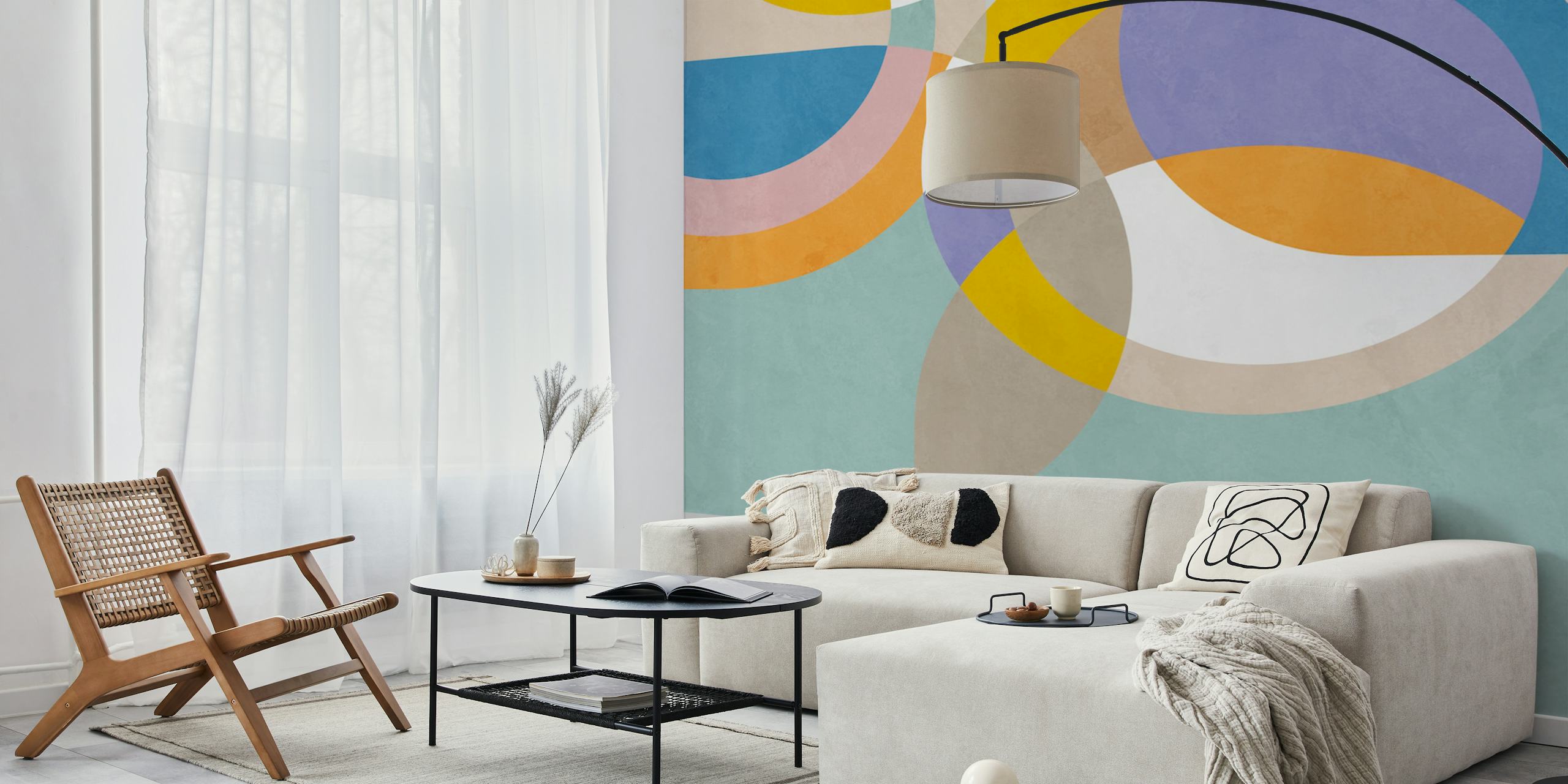 Colorful geometric patterns in soft pastels wallpaper