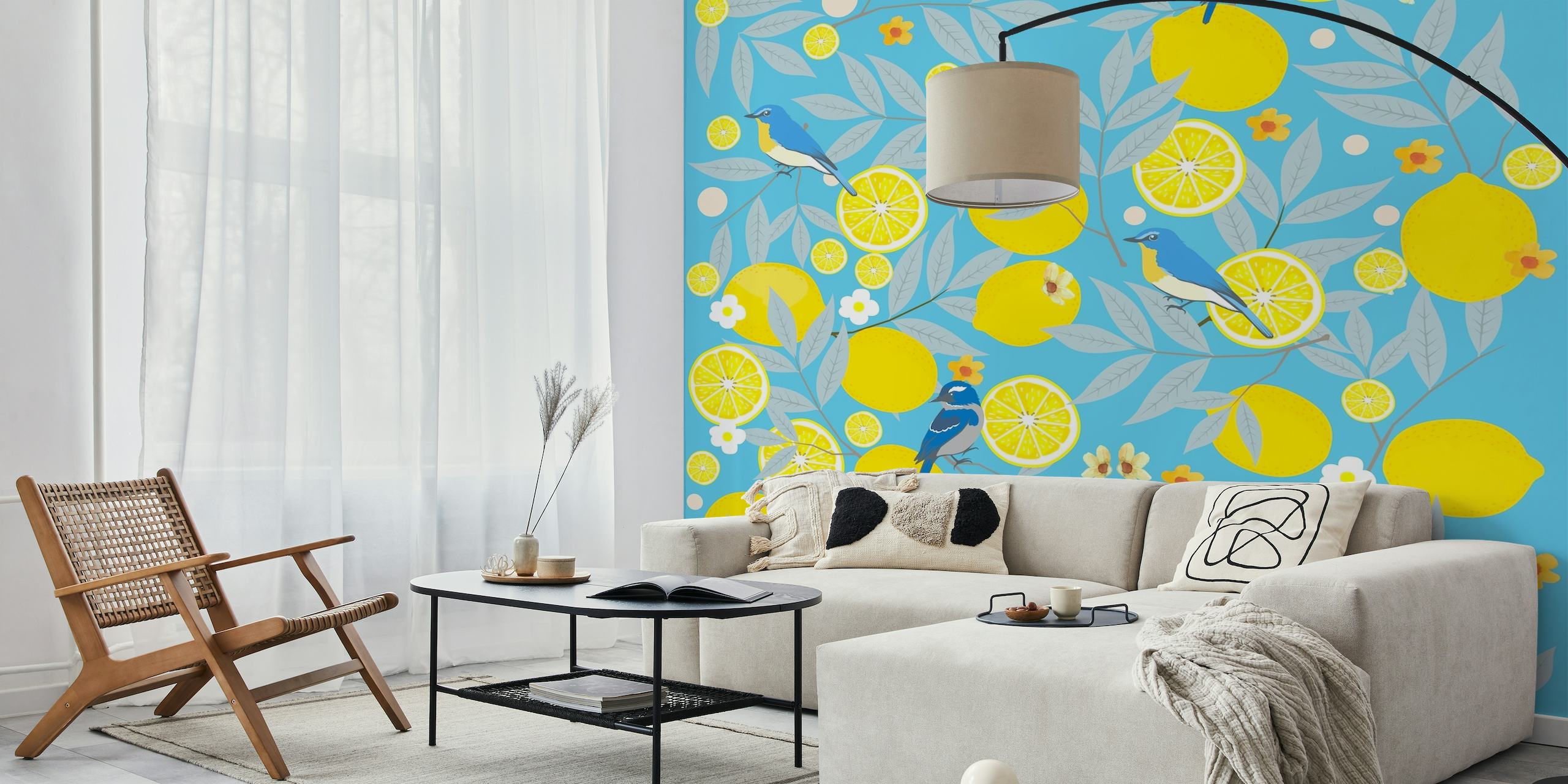 Lemon Birds Garden Pattern wallpaper
