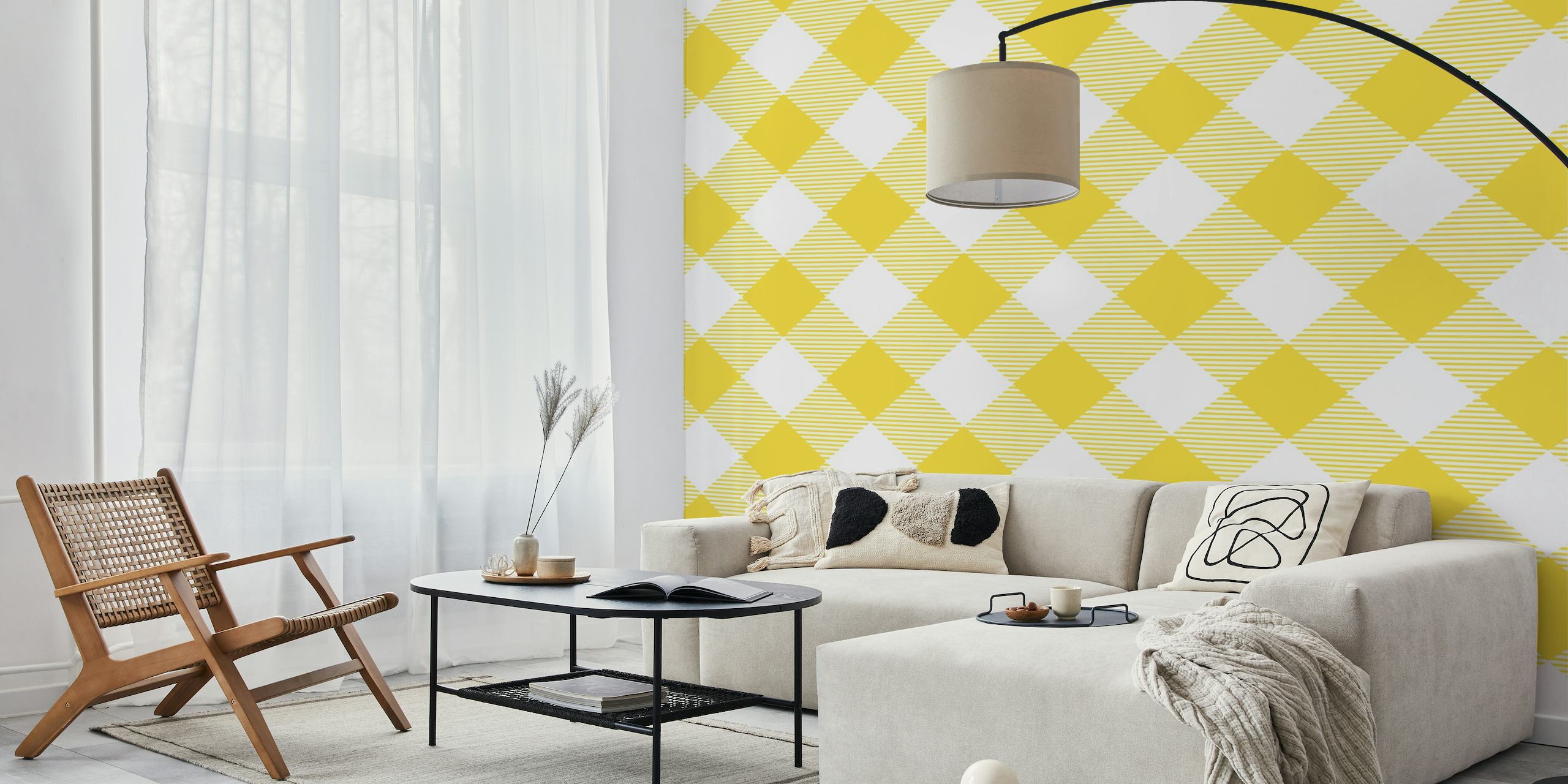 Saffron Yellow Gingham Check Pattern Wall Mural from Happywall