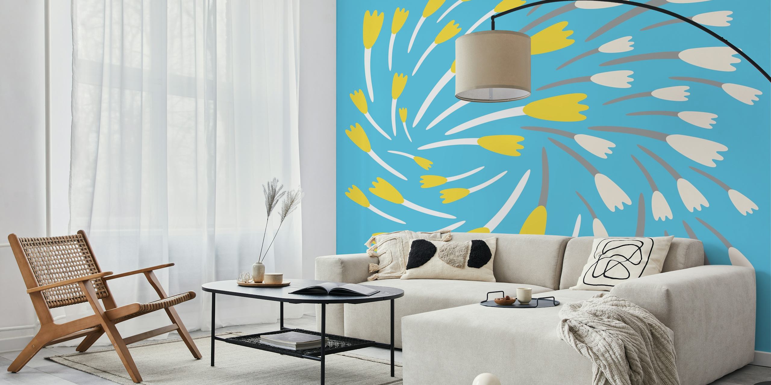 Baby Blue Floral Pattern com tulipas em um quarto