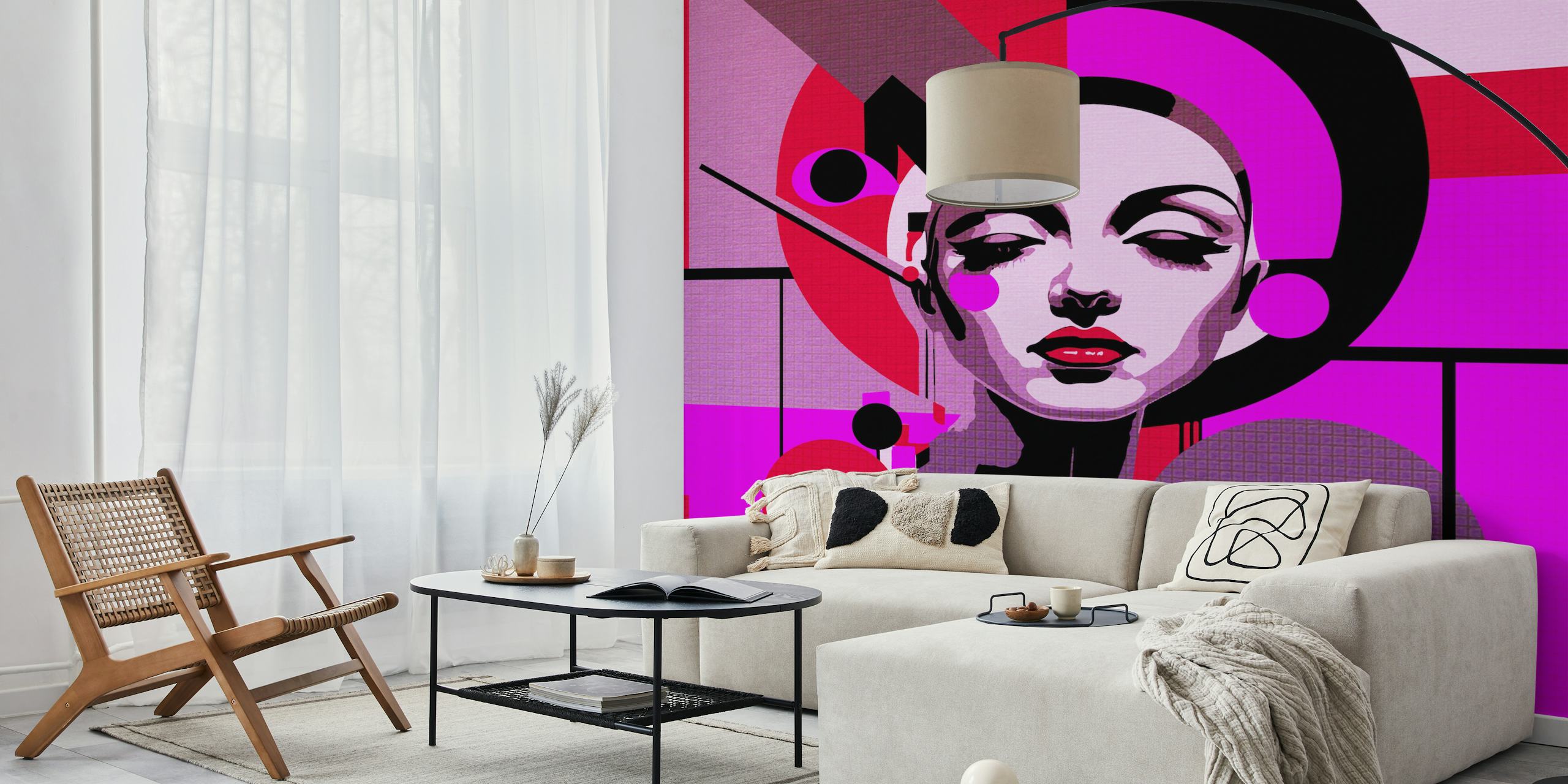 Abstract pink and black geometric shapes wallpaper