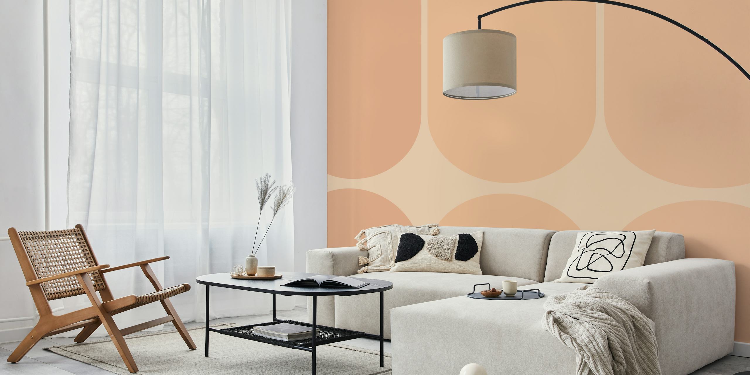 Papel tapiz Mid-Century Bold Minimalist Peach Fuzz en una habitación
