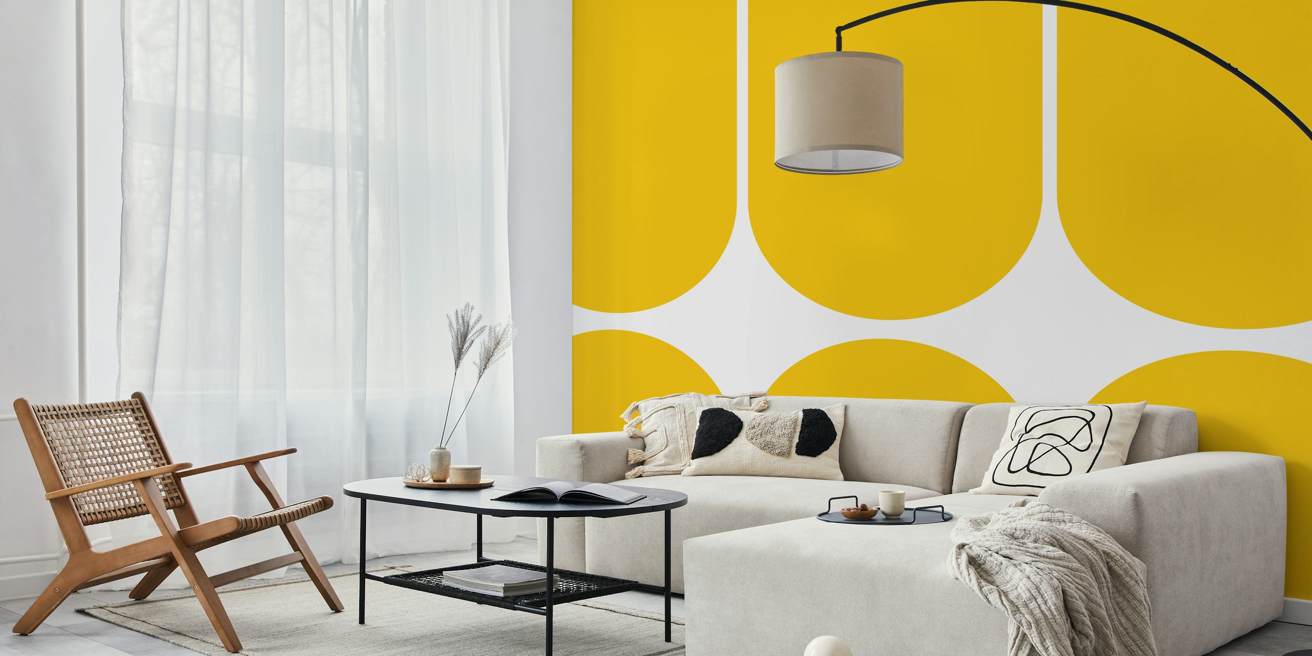 Yellow arches pattern on white background wallpaper