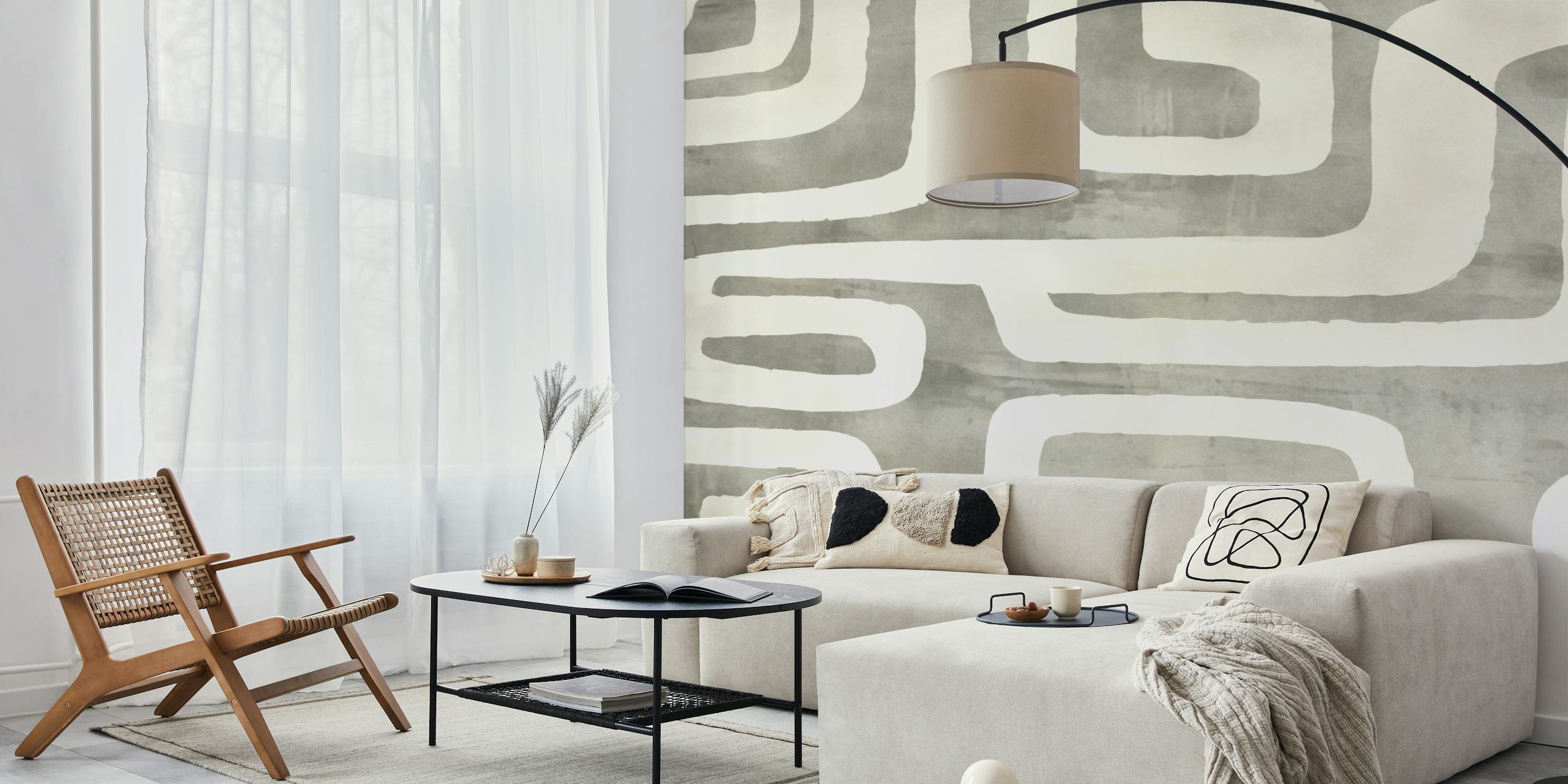 Tribal Shapes Abstract Art Beige tapet i ett rum
