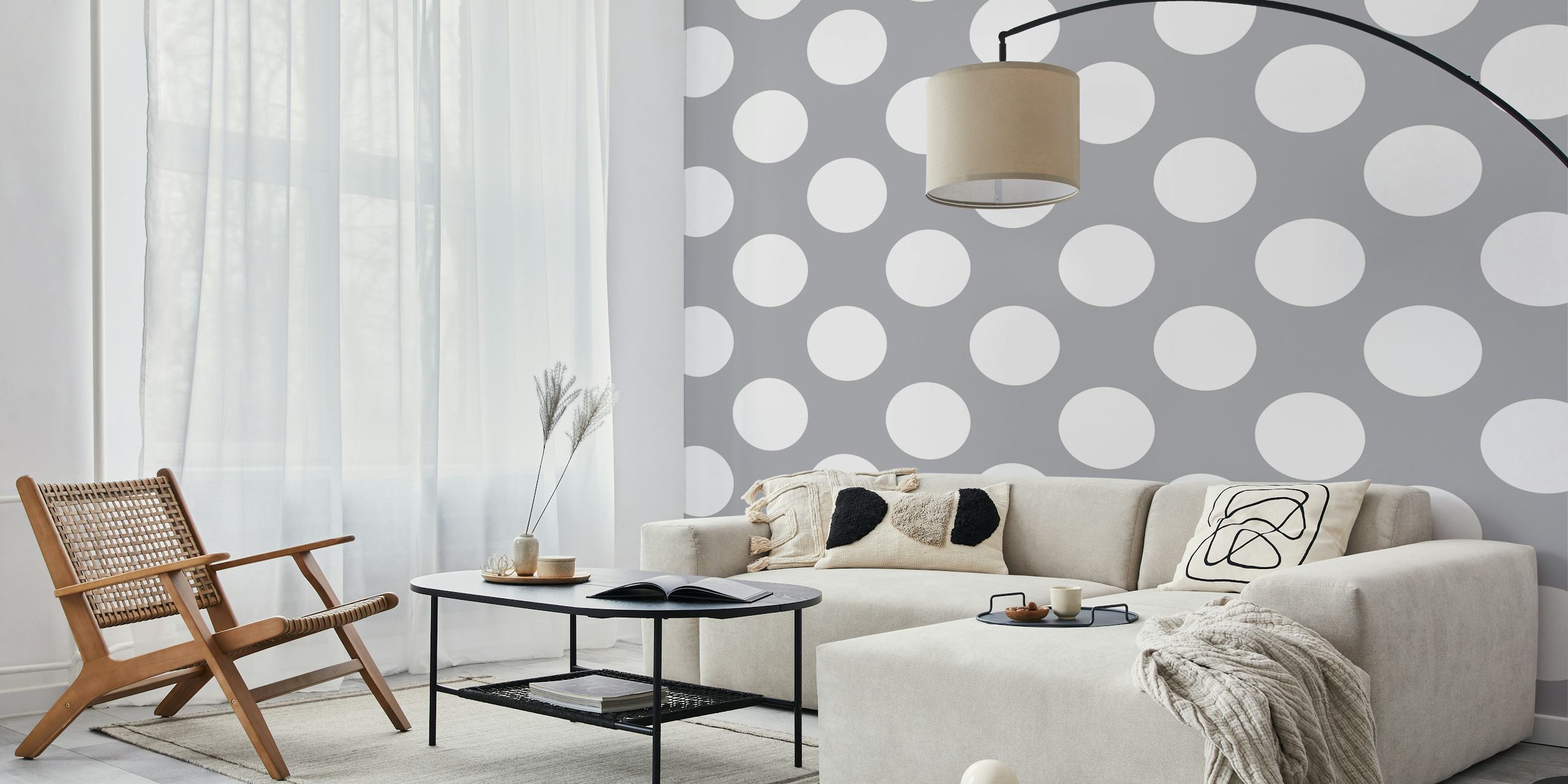 Jumbo polka dot wallpaper in grey and white