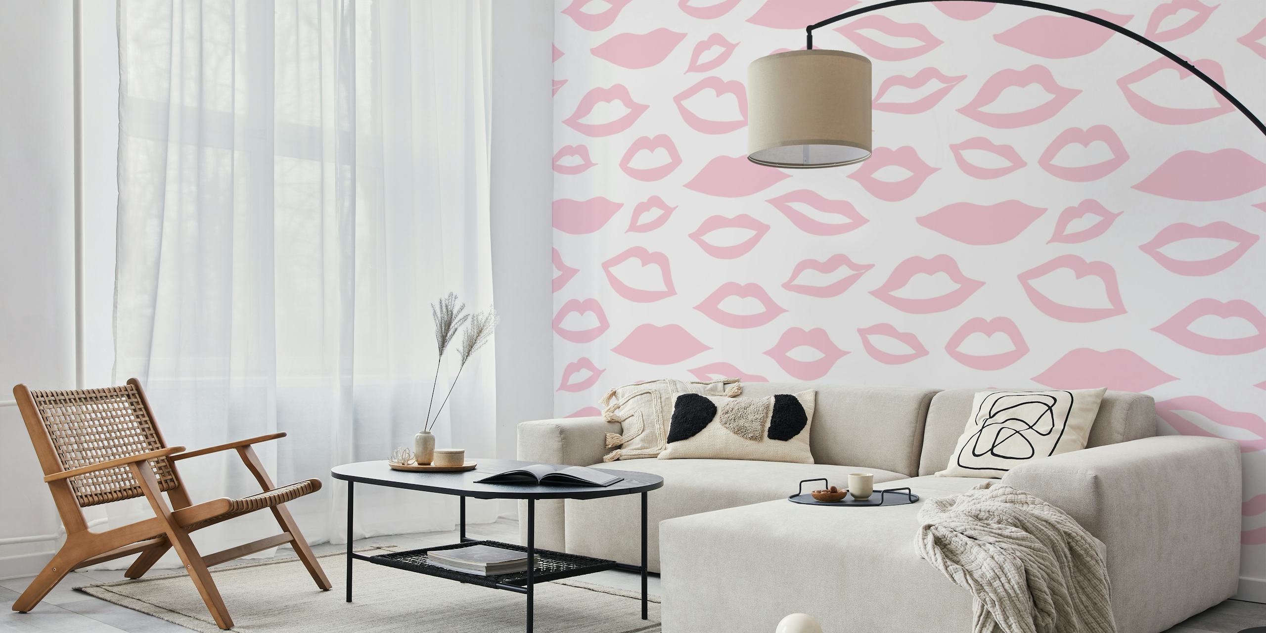 Papel pintado Blush Pink Lips Pattern en una habitación