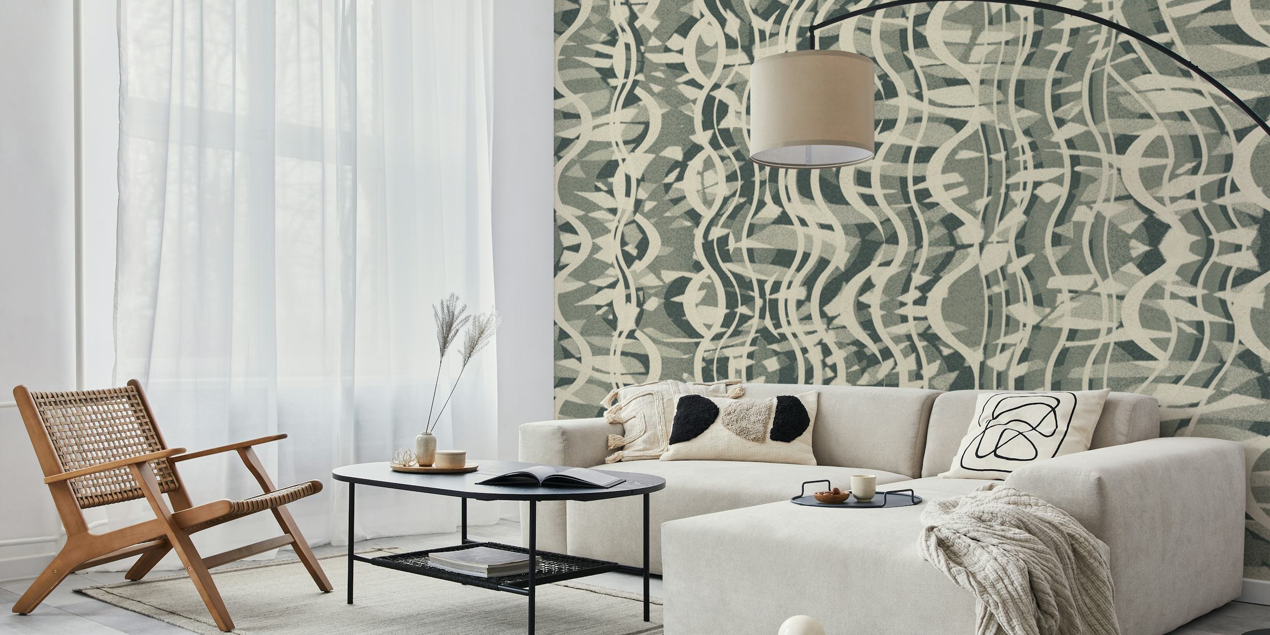 Black and white wavy geometric pattern wallpaper