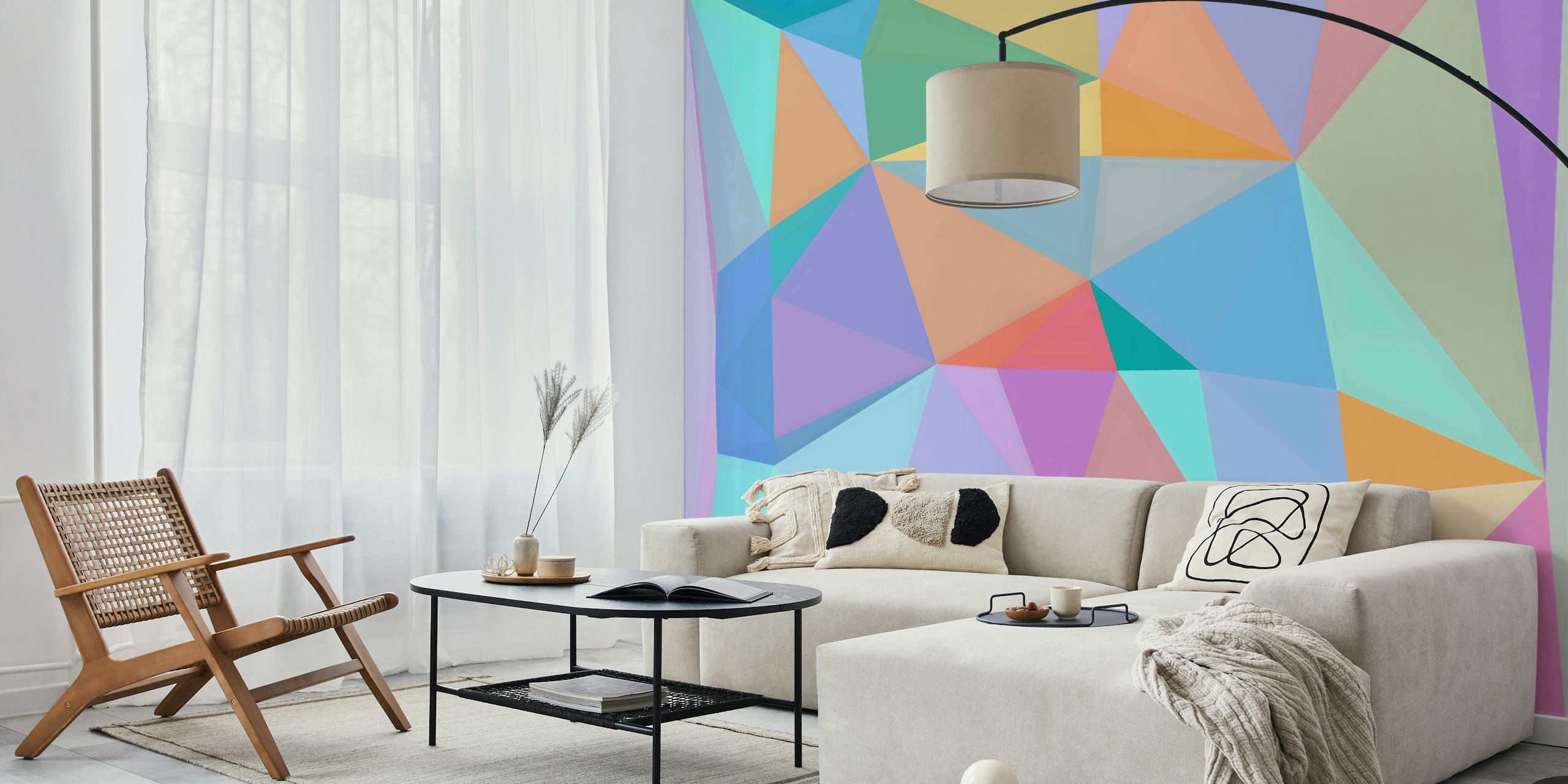 Colorful tessellate wallpaper in a room