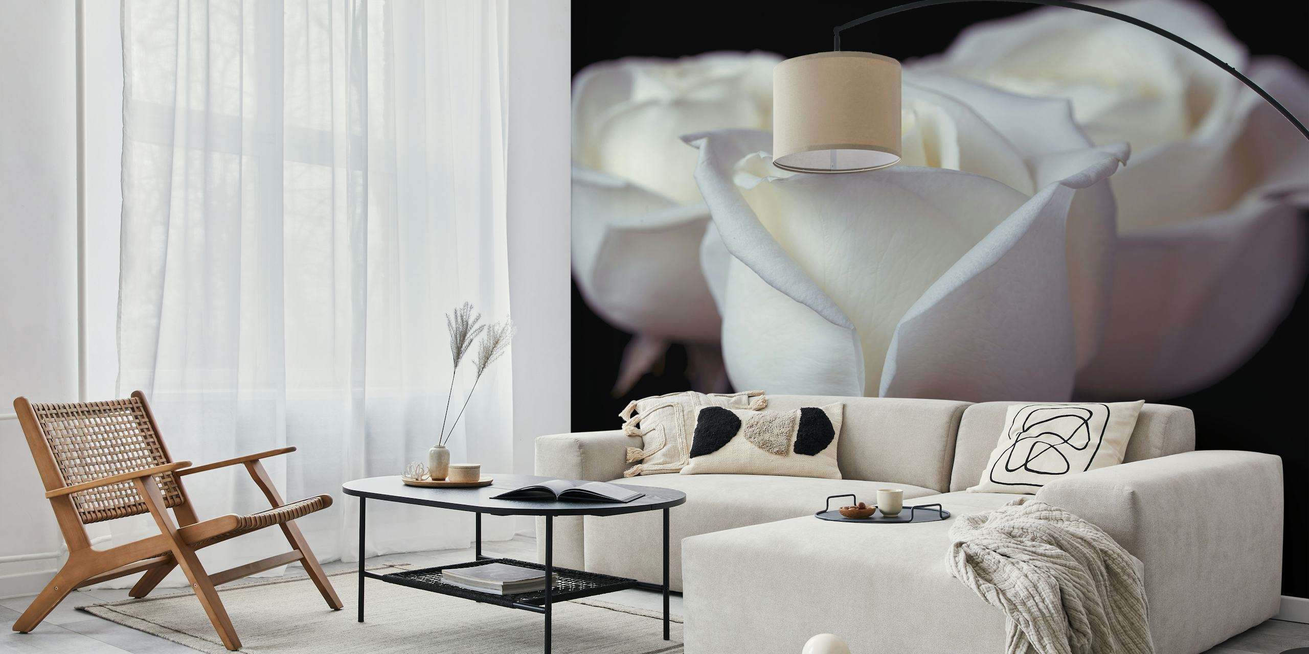 Fototapete mit drei weißen Rosen als Heimdekoration