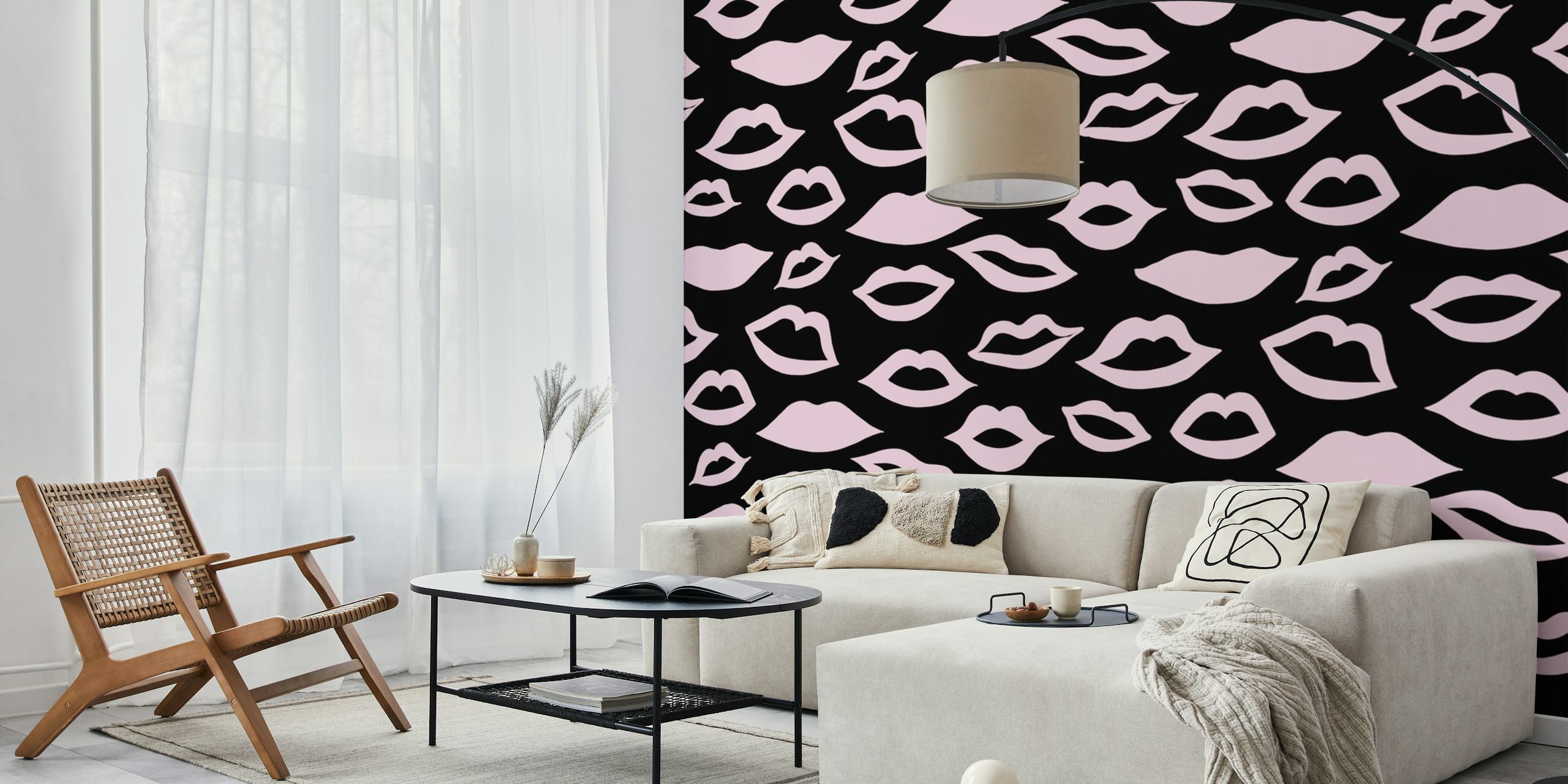 Blush Pink Lips Pattern Tapete in einem Raum