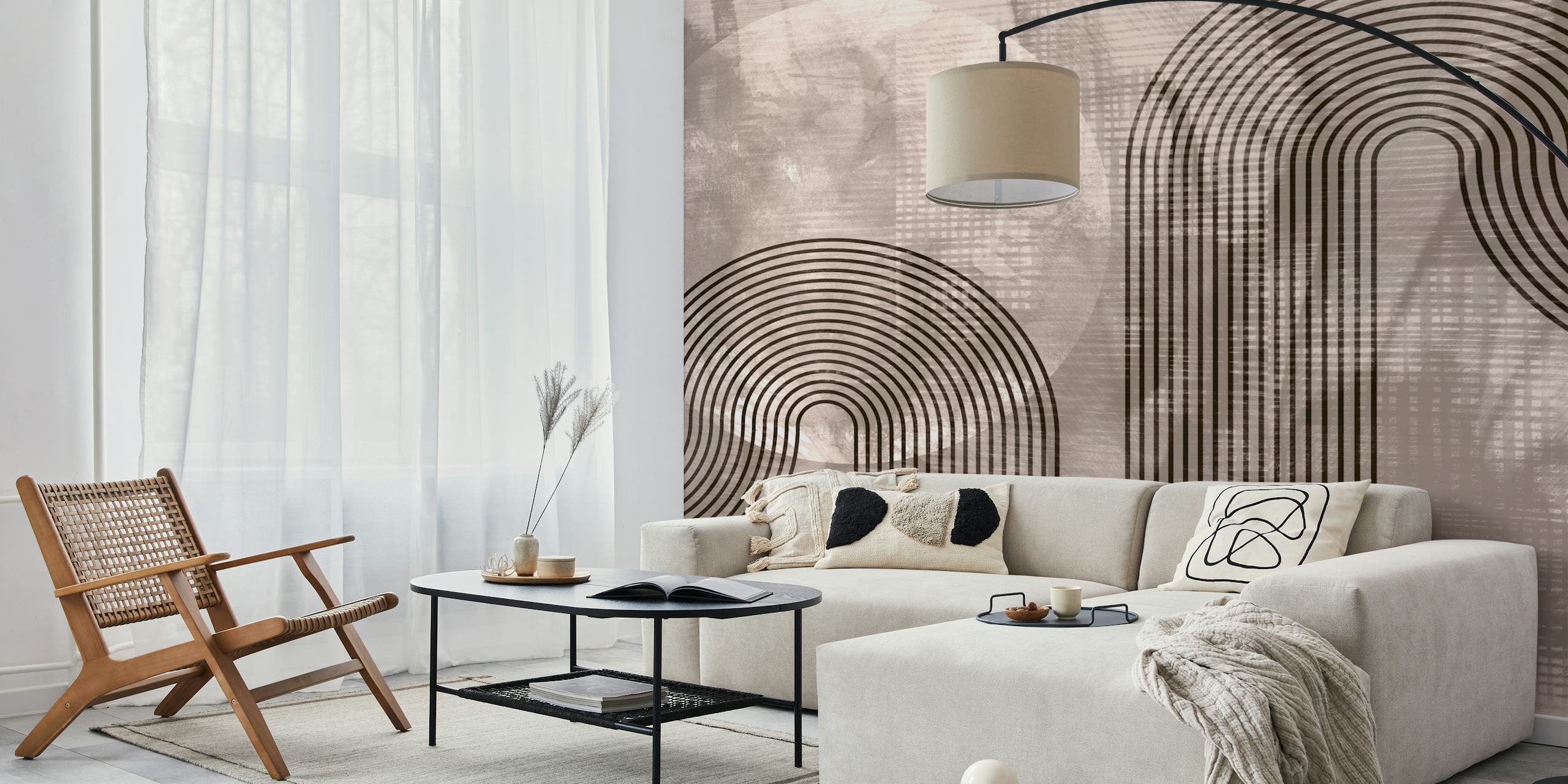 Earthy Seventies Wave Geo Wallpaper in einem Zimmer