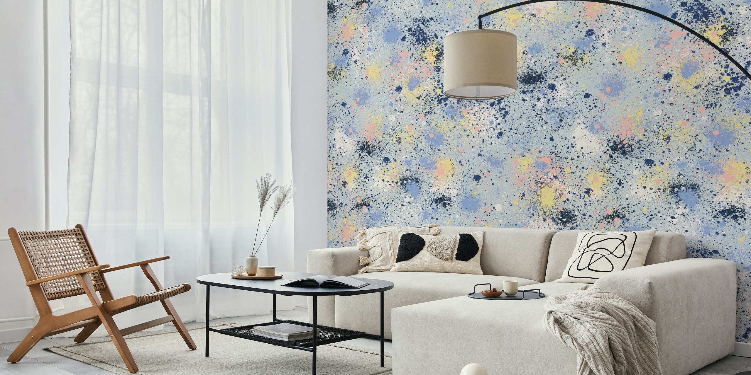 Dust blue ink splatter pattern wallpaper with colorful speckles