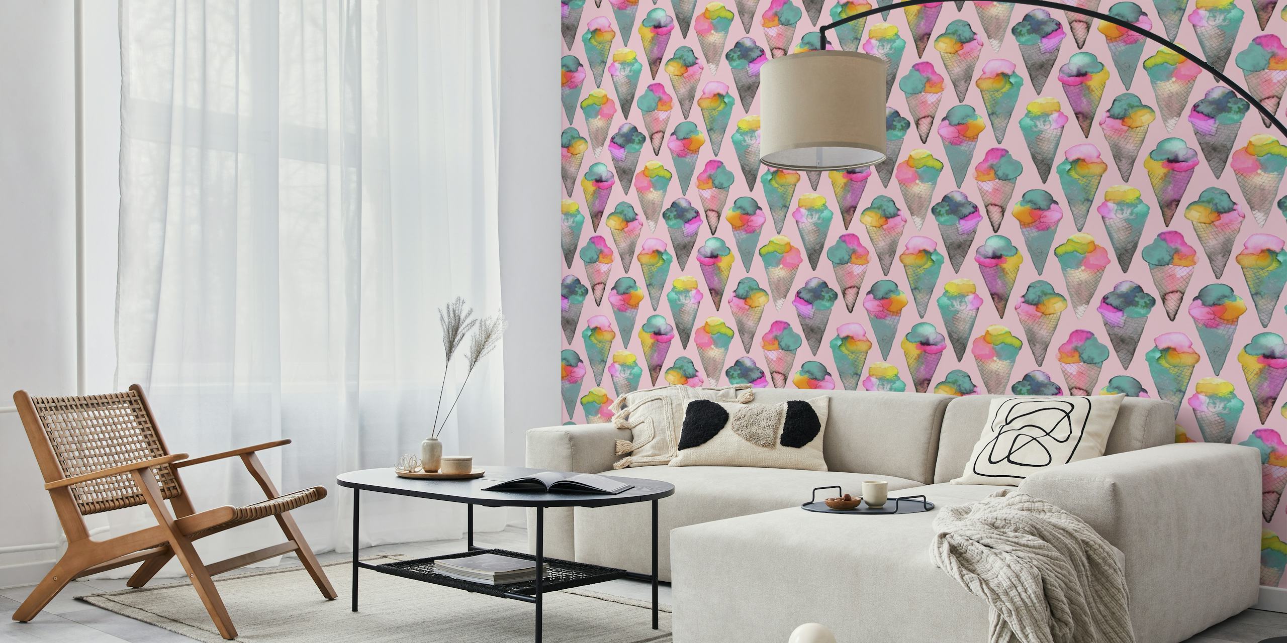 Cute ice cream cones wallpaper pattern