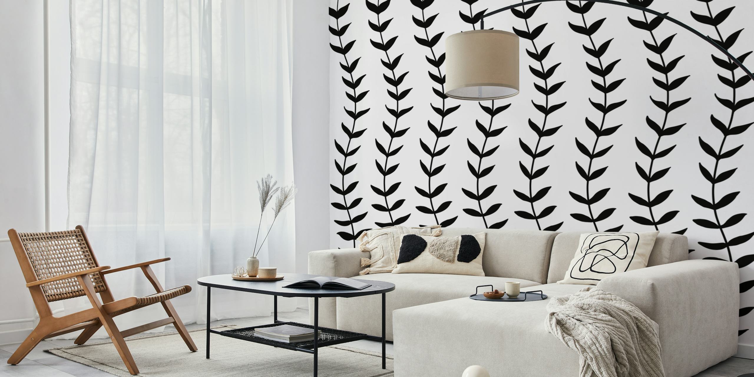 Black leaf pattern on white background minimal wallpaper