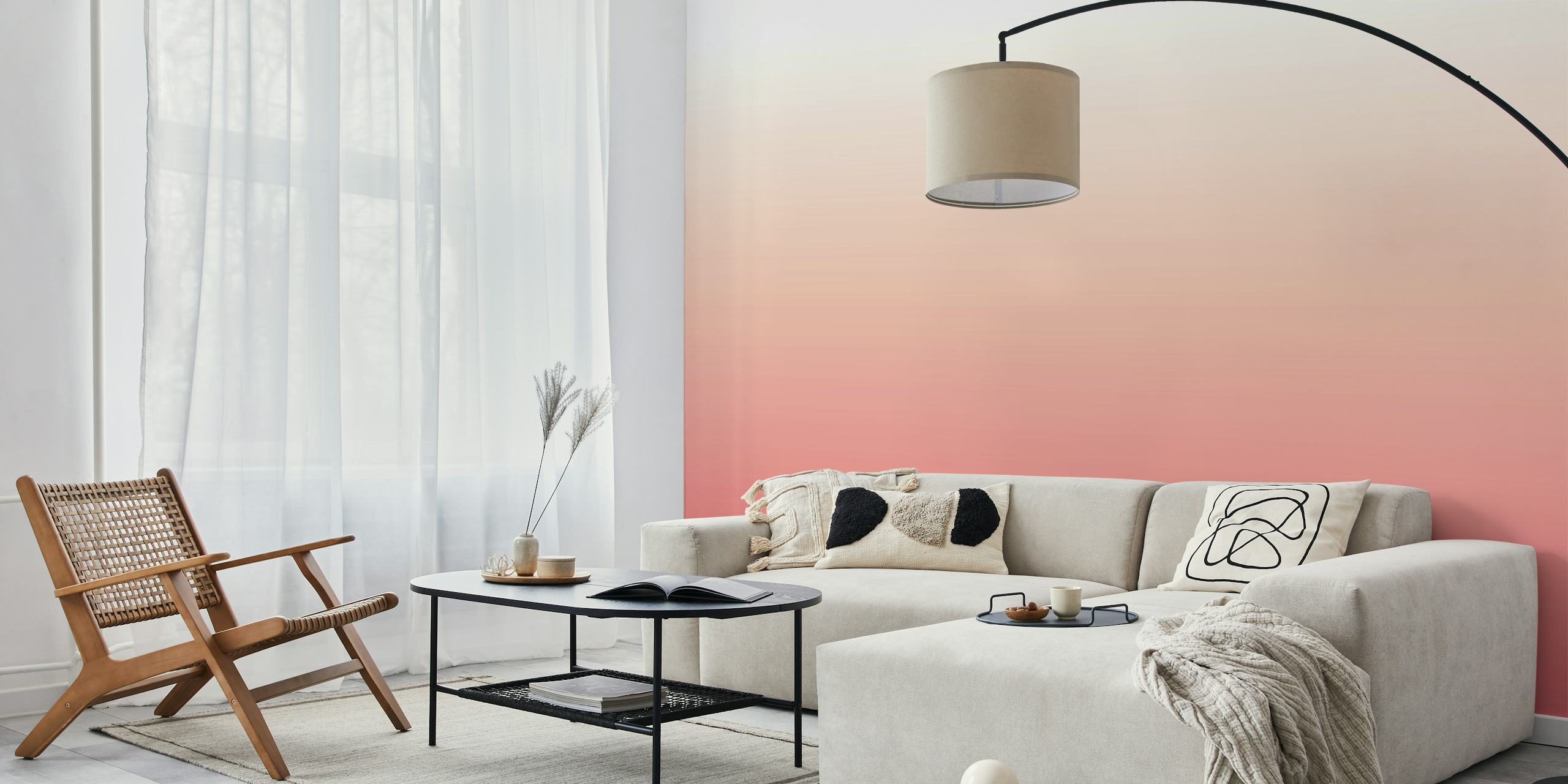 Color gradient rose wallpaper in a room