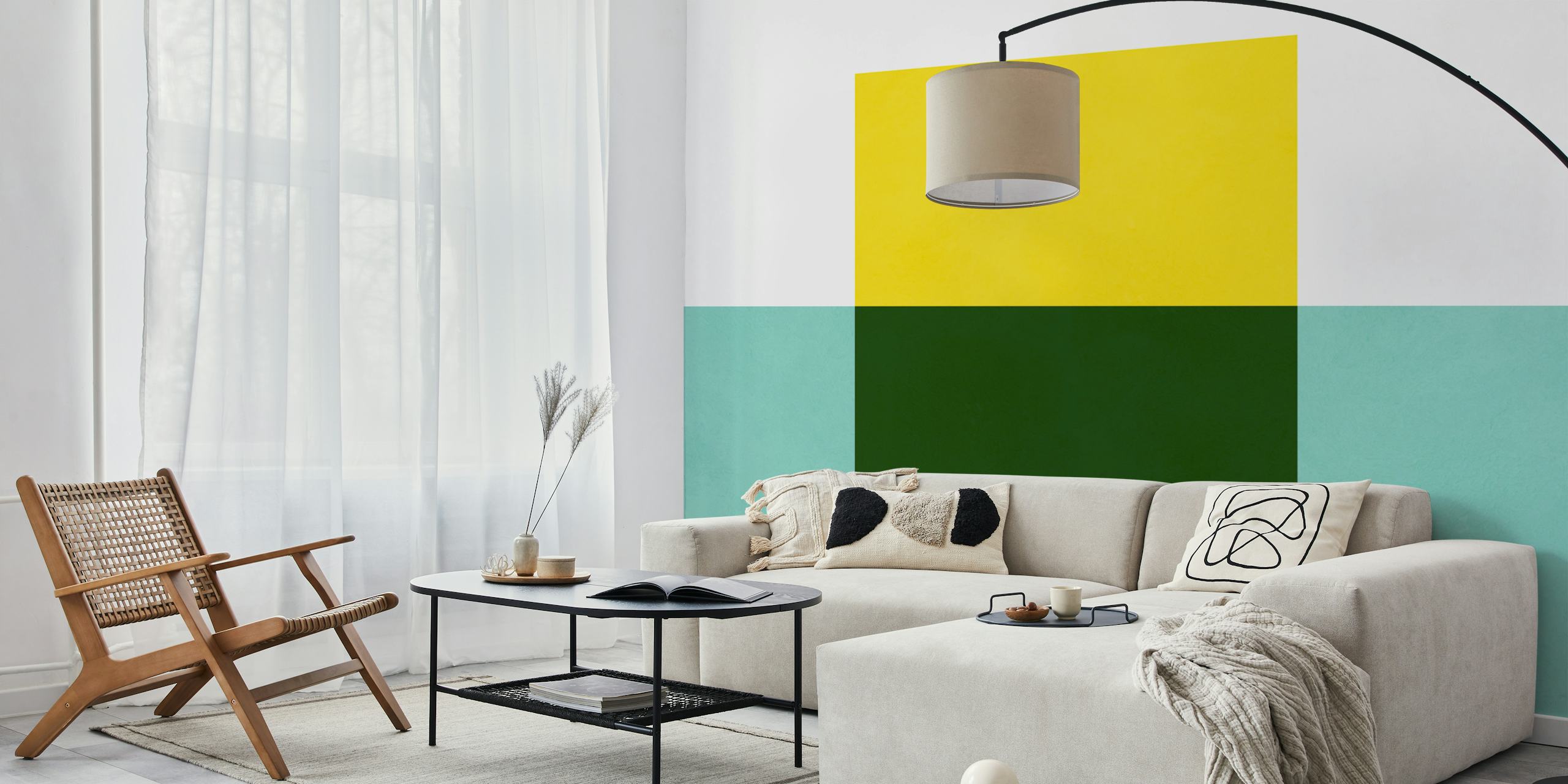 Geometric pattern with green and yellow blocks wallpaper
