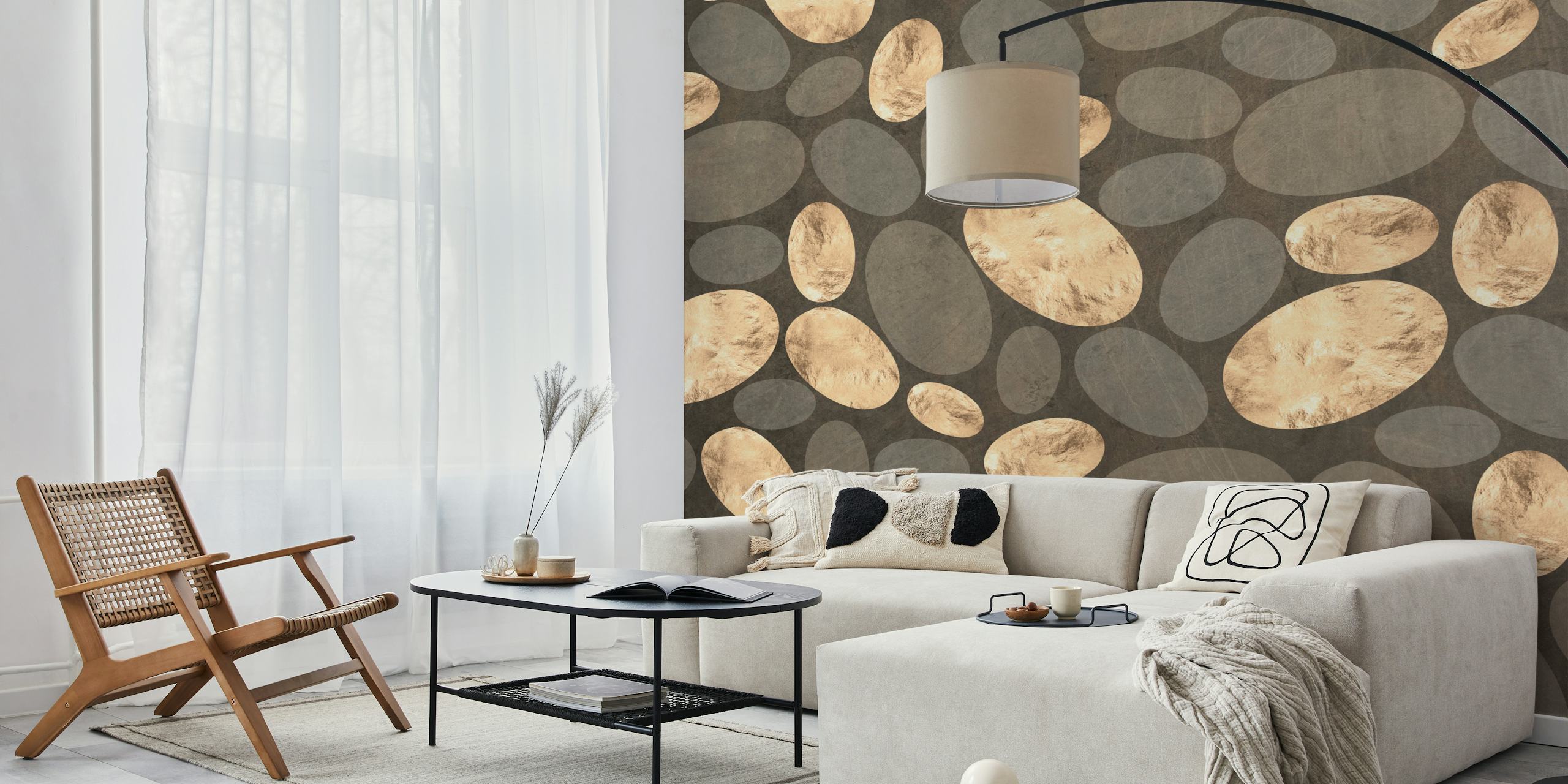Golden Foil Pebble Abstraction wallpaper in a room