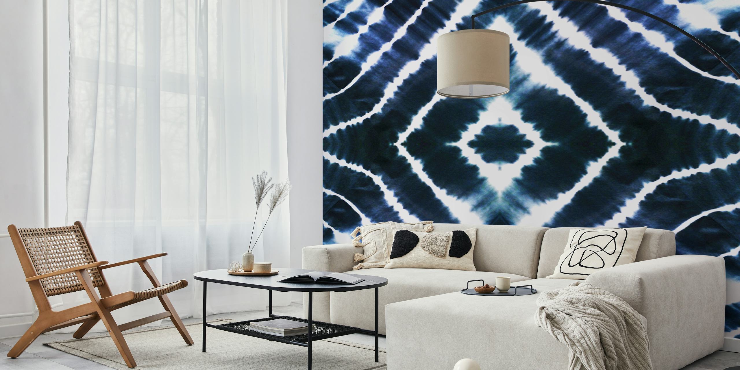 Tie Dye Wake Up Call Indigo wallpaper in a room