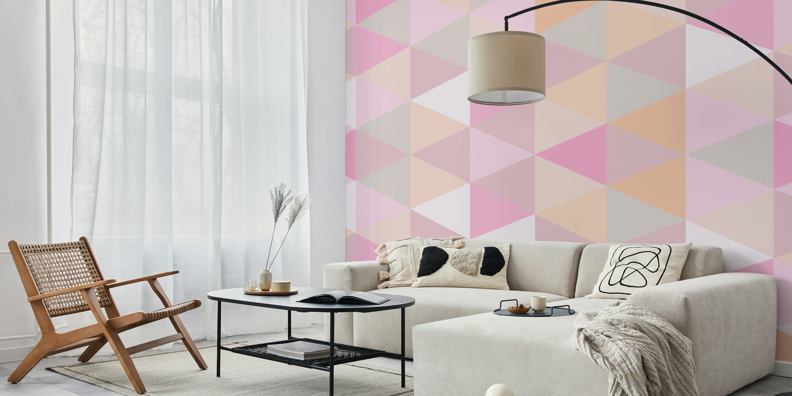 Triangles Pastel Pink Papel Pintado En Una Habitación
