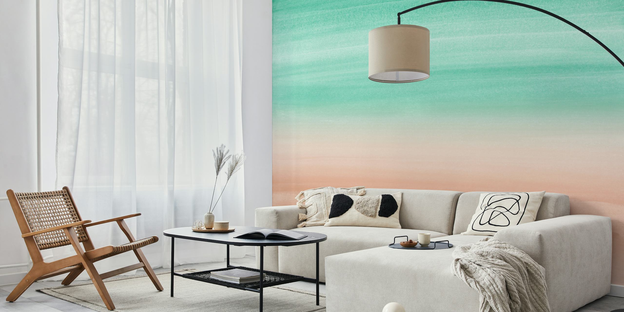 Abstract watercolor pattern with emerald and beige tones wallpaper