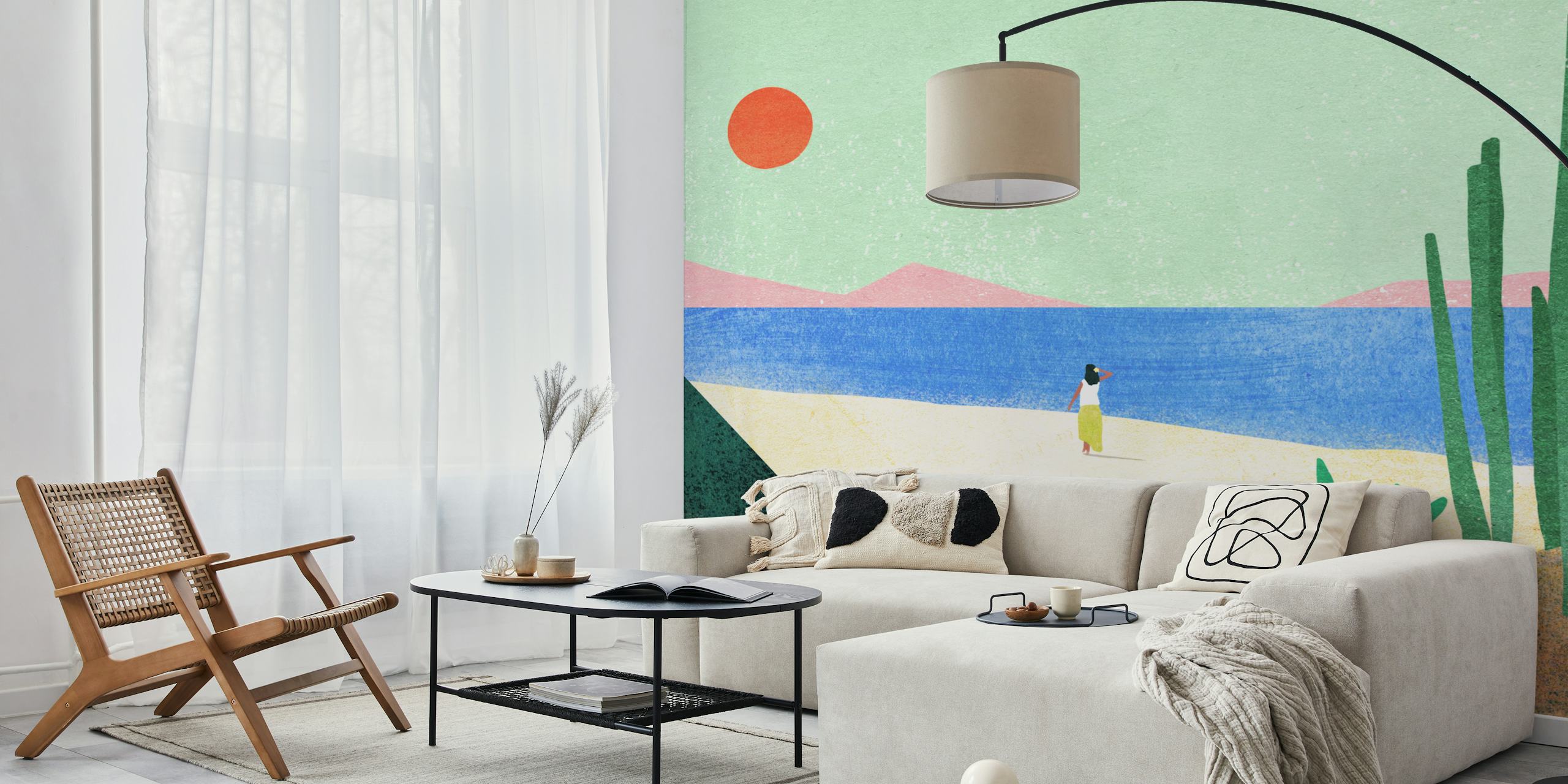 Tropical Beach Girl wallpaper in a room