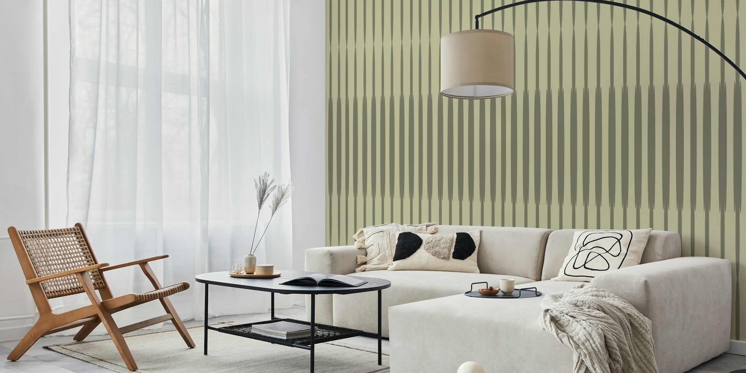 Striped green and beige pattern minimalist wallpaper