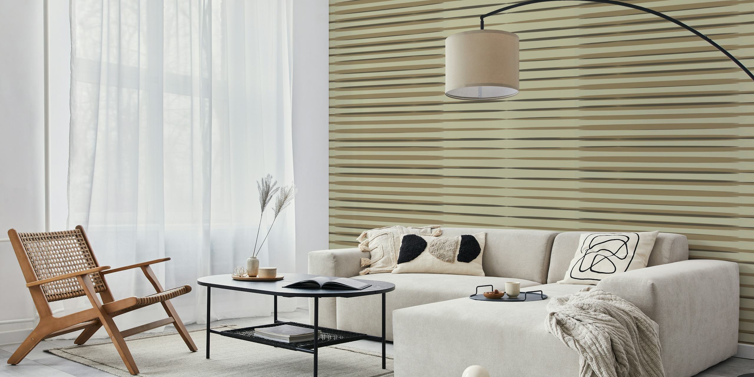 Beige striped minimalist wallpaper with lines in varying shades.