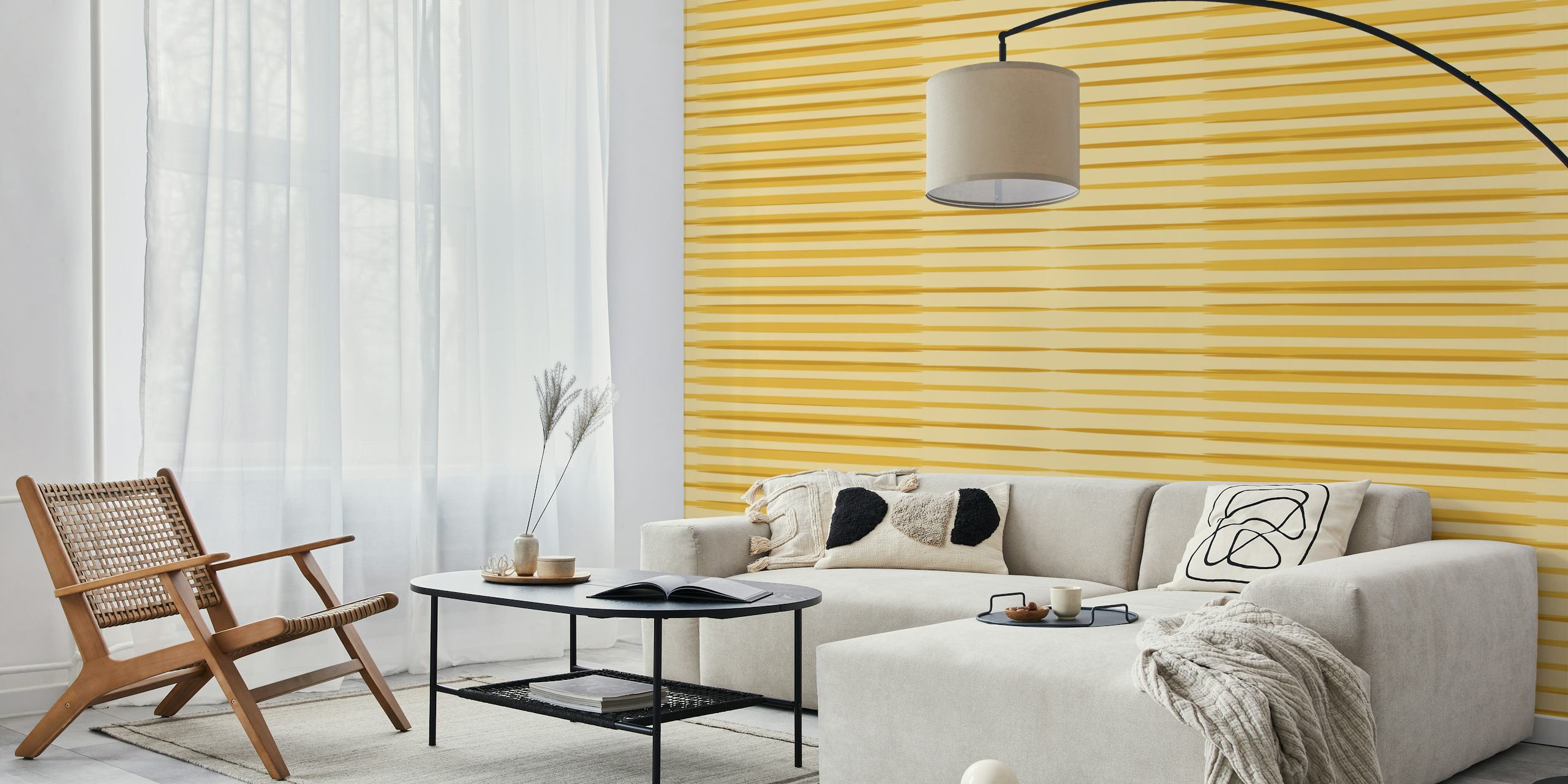 Japandi Minimalist Yellow wallpaper in a room