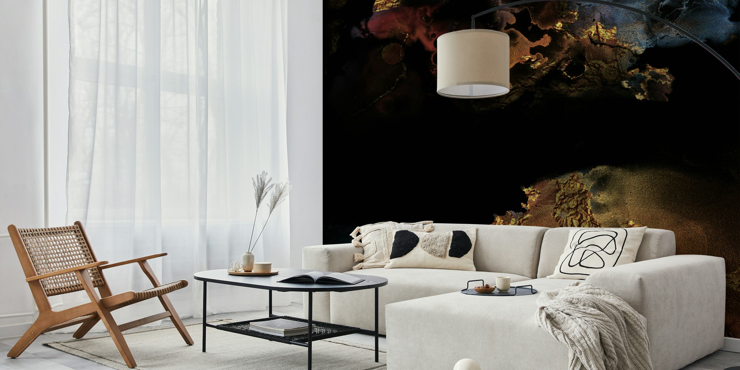 Copper blue ink wallpaper in a room